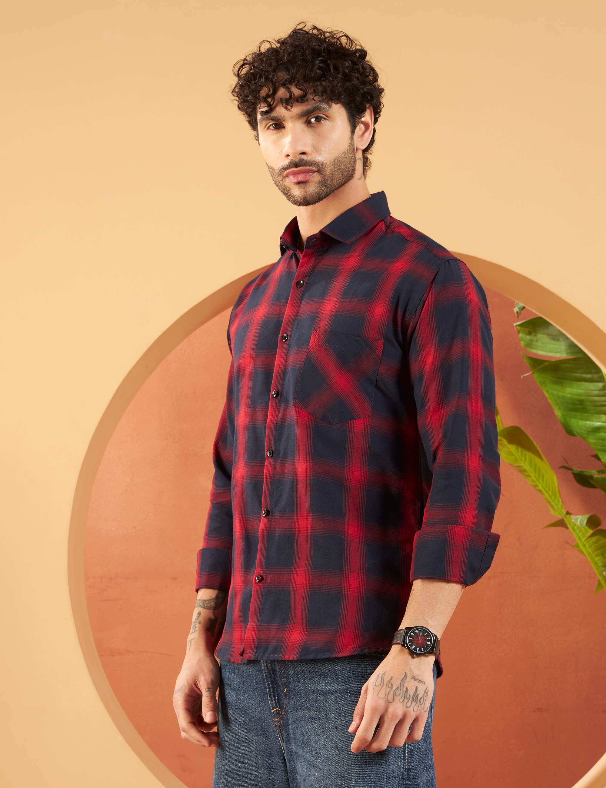 Crimson Midnight Check Cotton-Blend Shirt