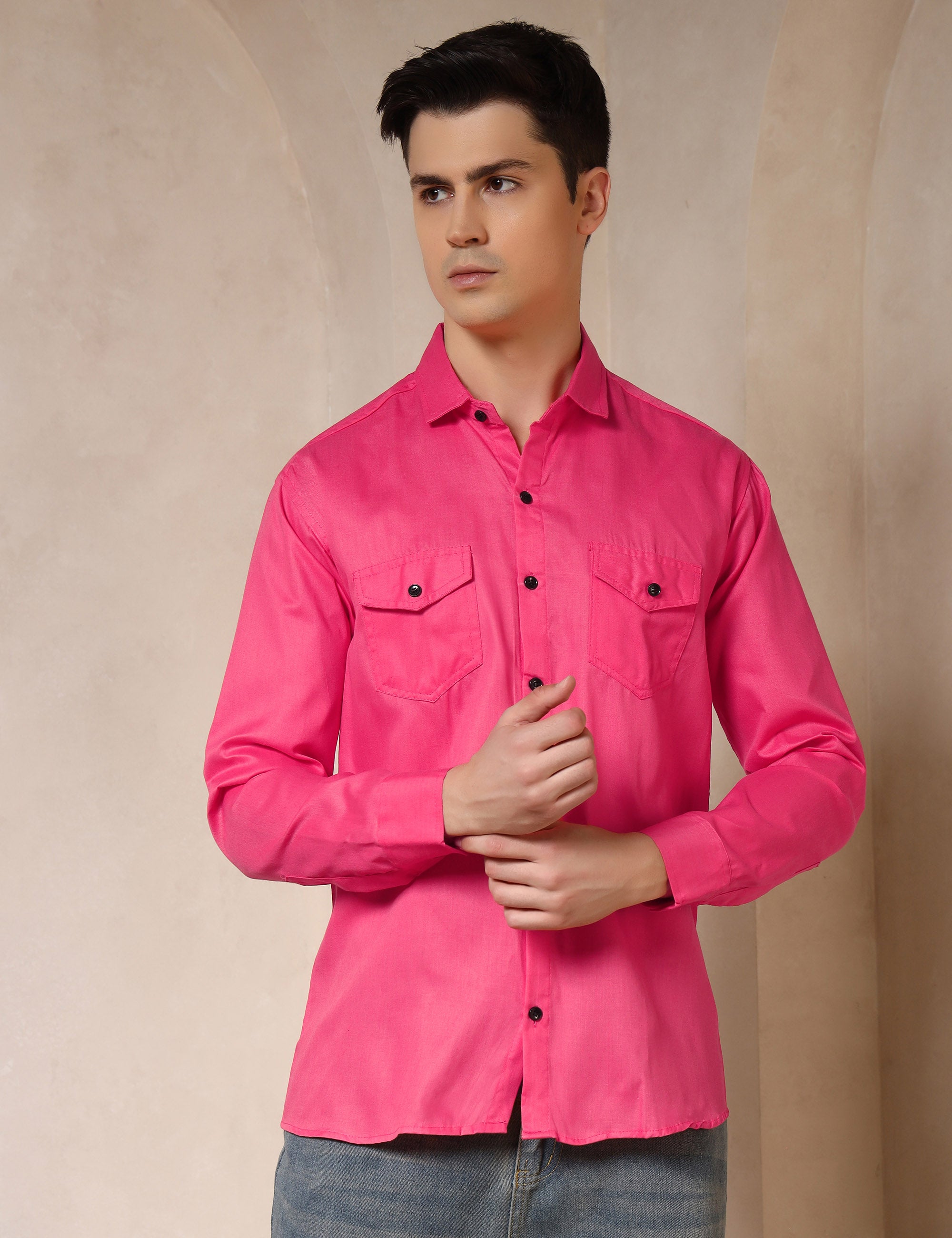 Classic Pink Dual Pocket Cotton Blend Shirt