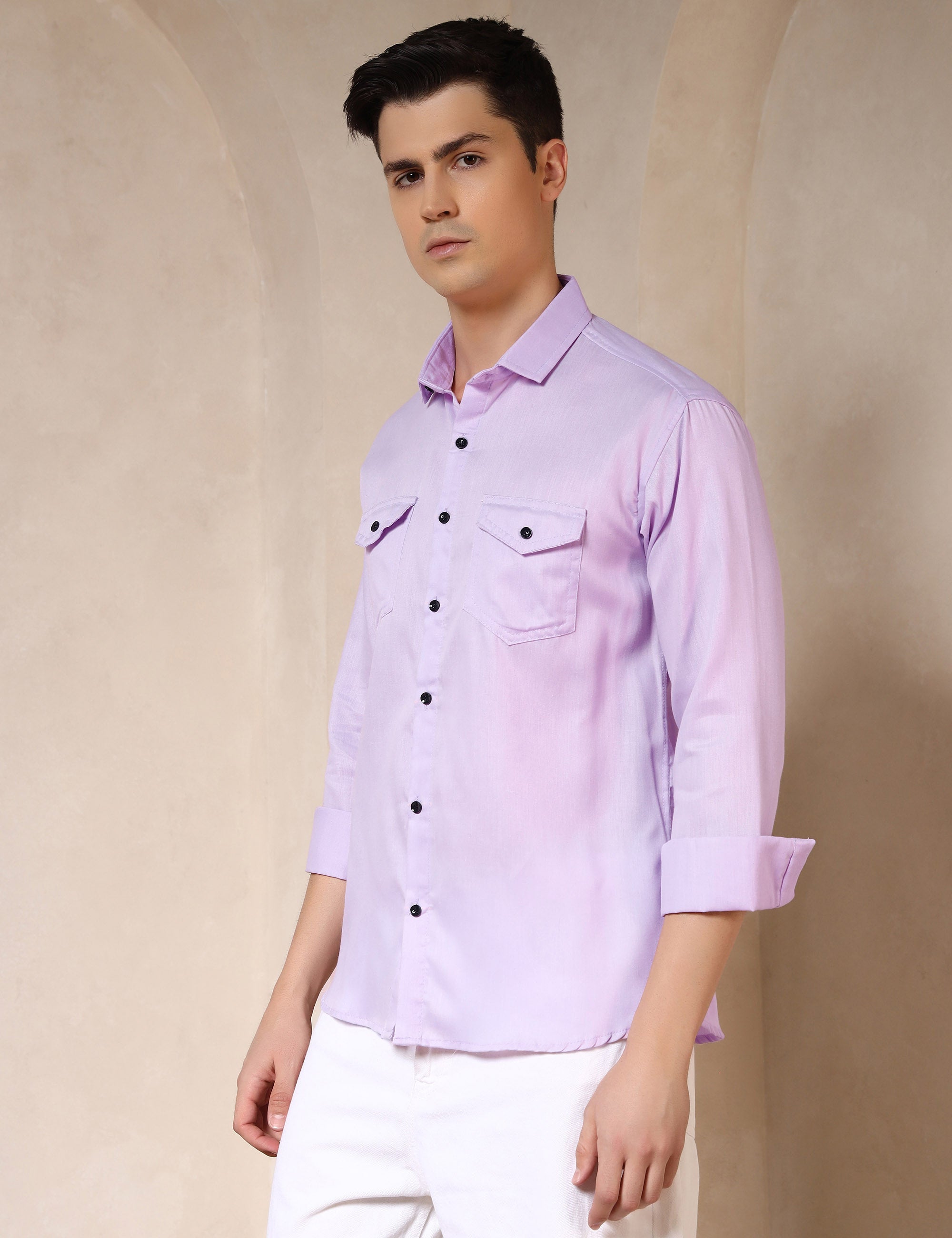Classic Lavender Dual Pocket Cotton Blend Shirt