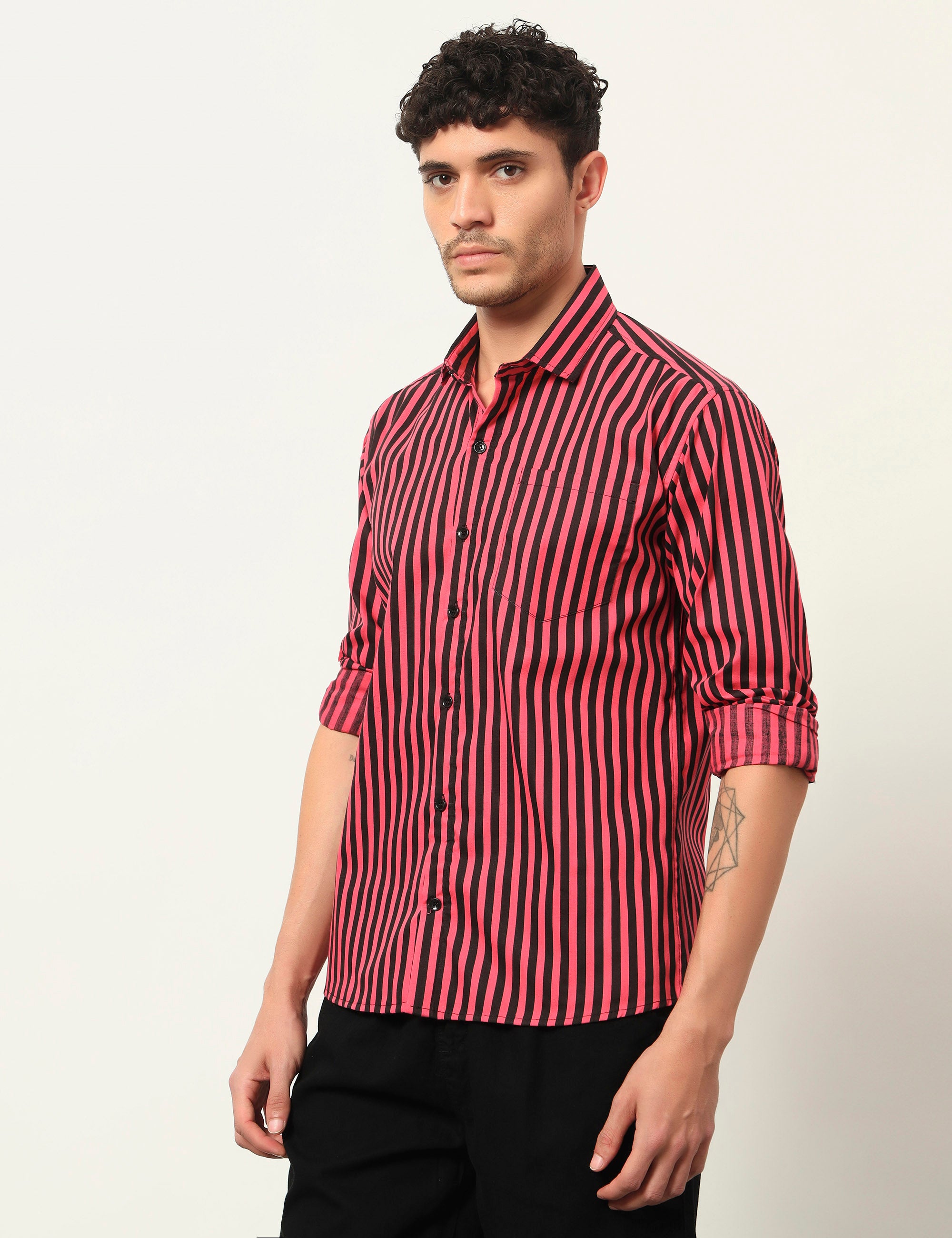 Inferno Stripes Casual Pink Cotton Blend Shirt