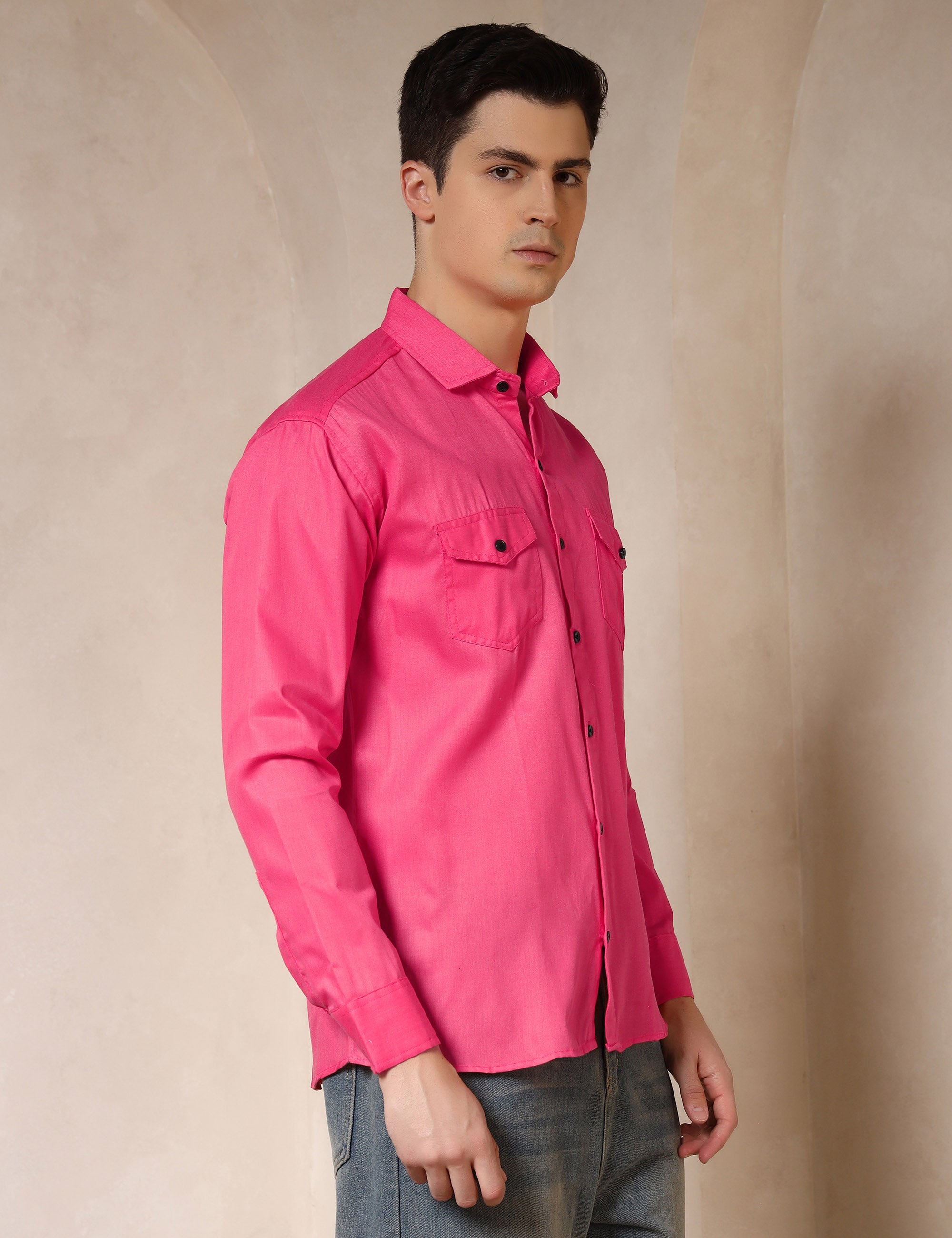 Classic Pink Dual Pocket Cotton Blend Shirt