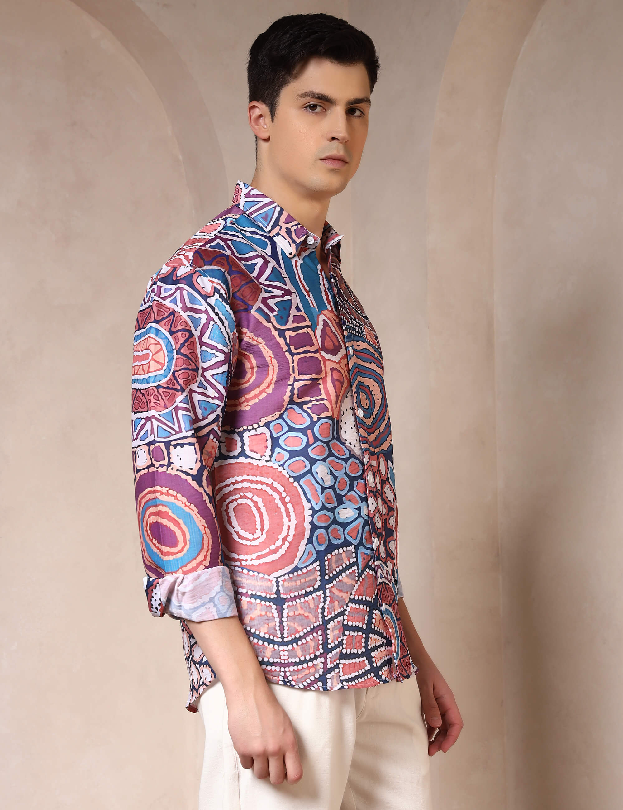 Vibrant Tribal Pattern Printed Cotton Blend Casual Shirt