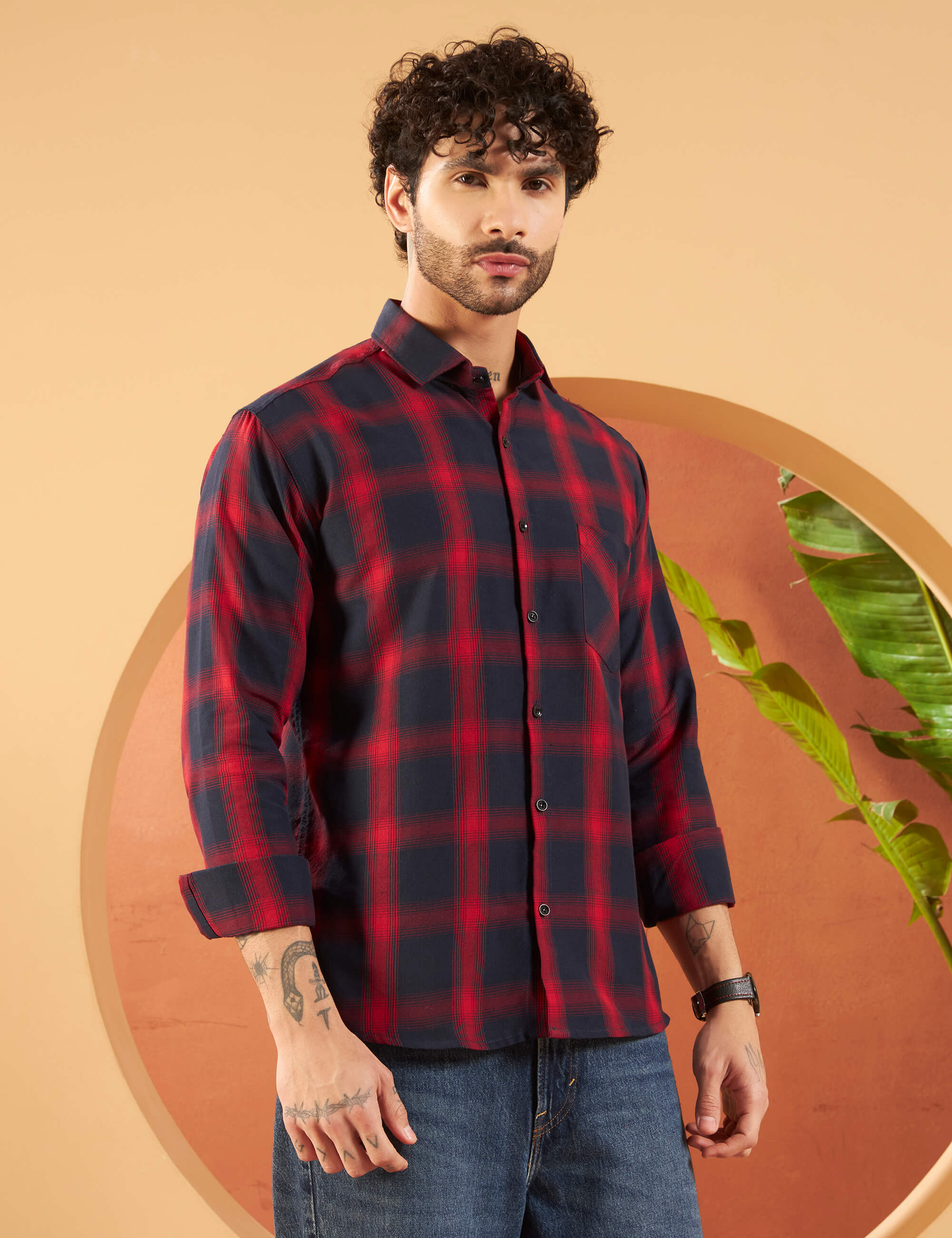Crimson Midnight Check Cotton-Blend Shirt