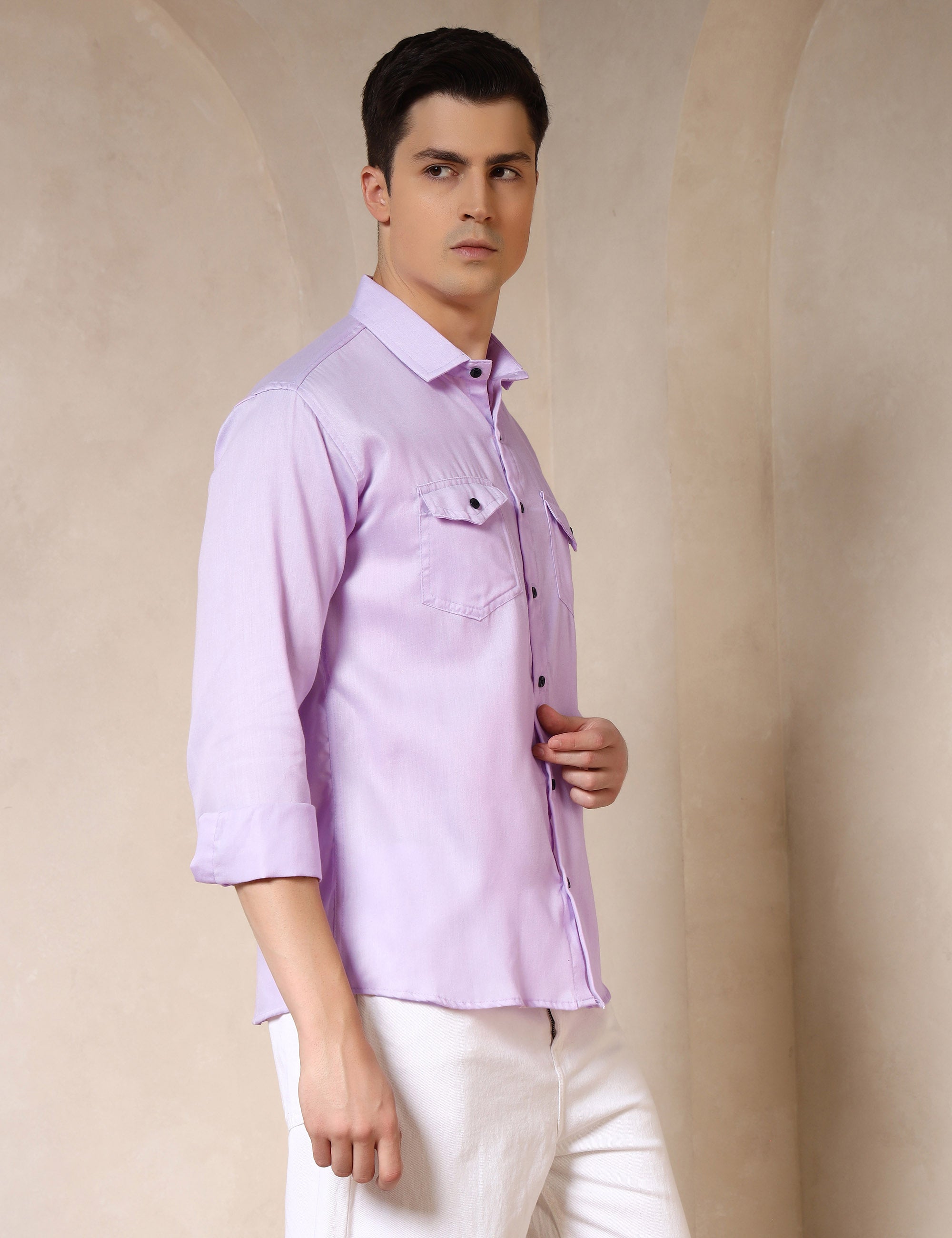 Classic Lavender Dual Pocket Cotton Blend Shirt