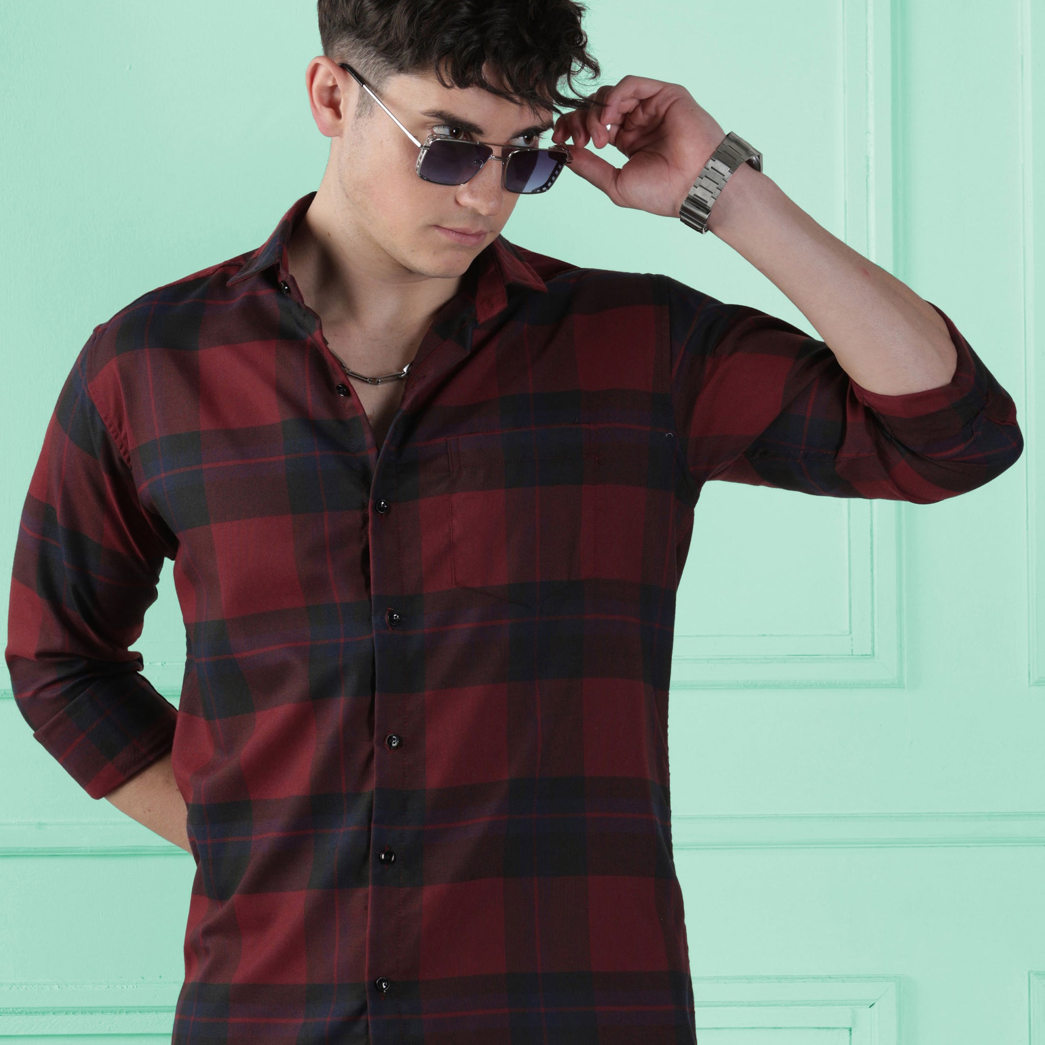 Dark Grid Cotton Blend Shirt