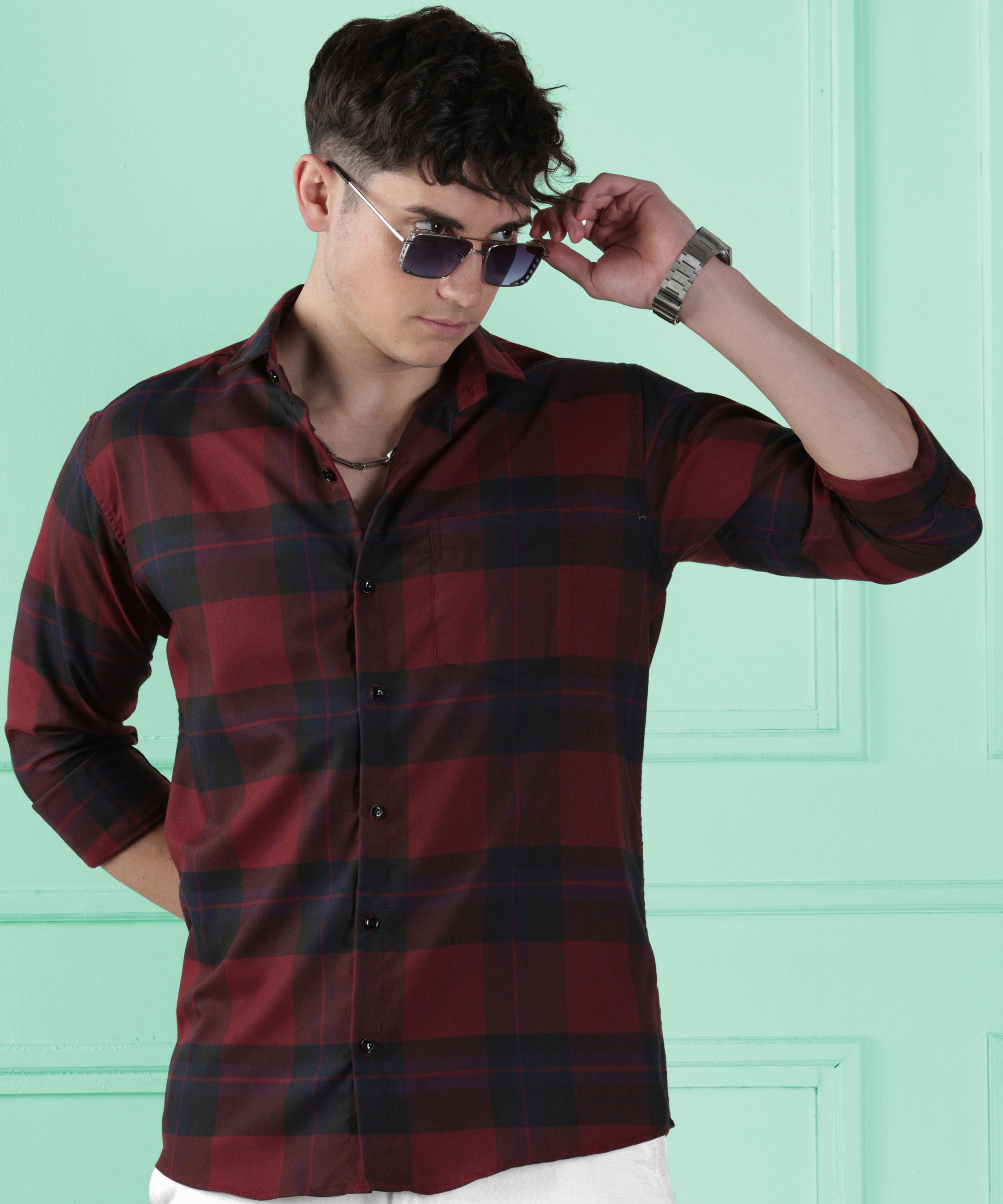 Dark Grid Cotton Blend Shirt