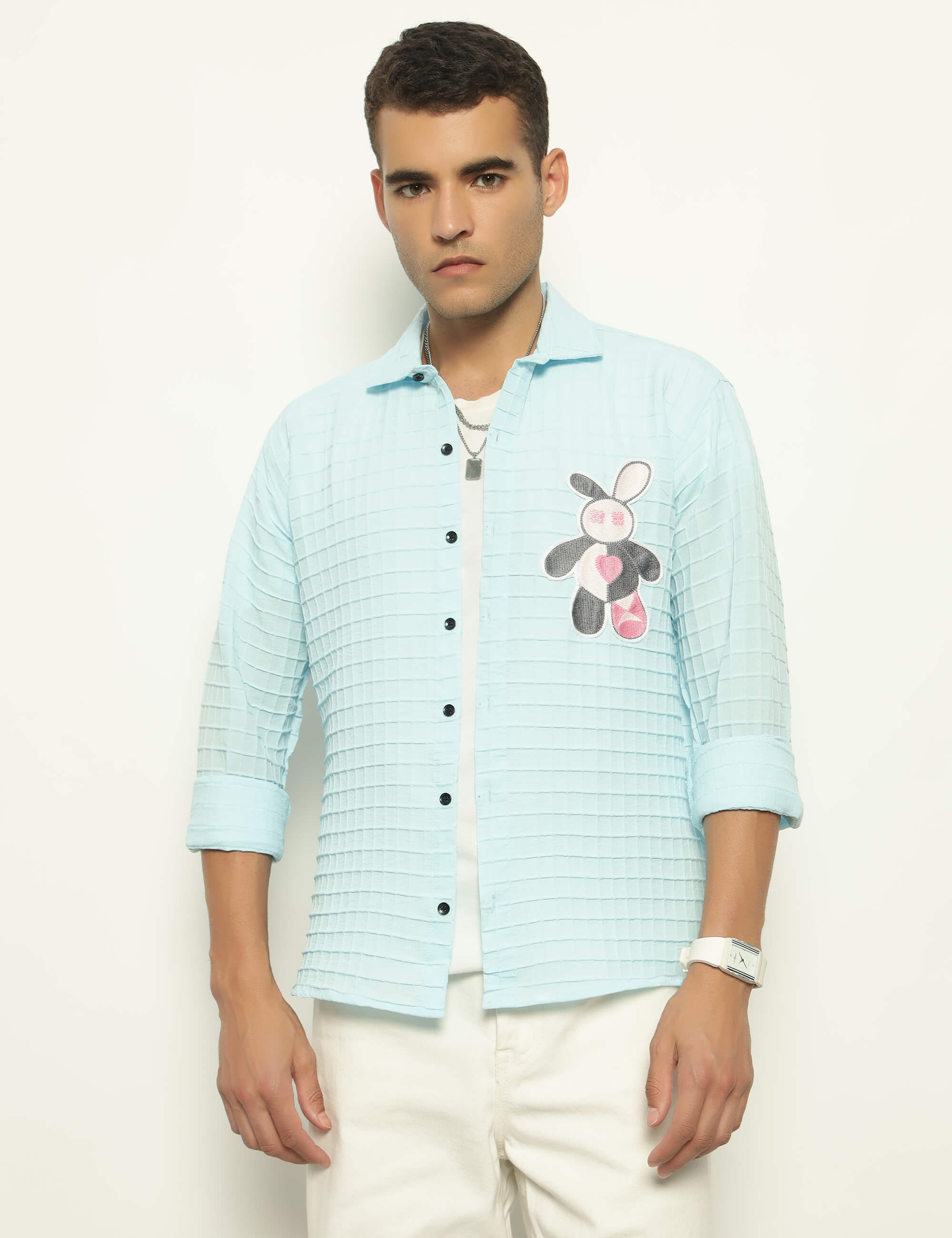 Fun Element Embroidery Patch Light Blue Shirt