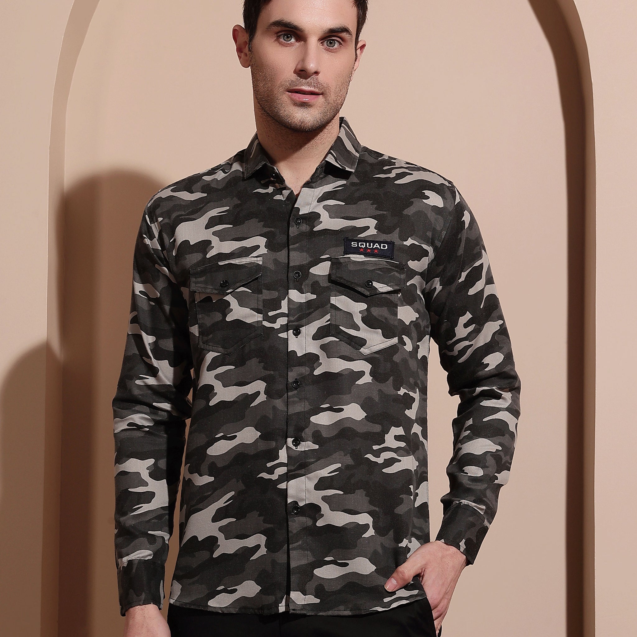 Tactical Grey Camo Cotton Blend Shirt