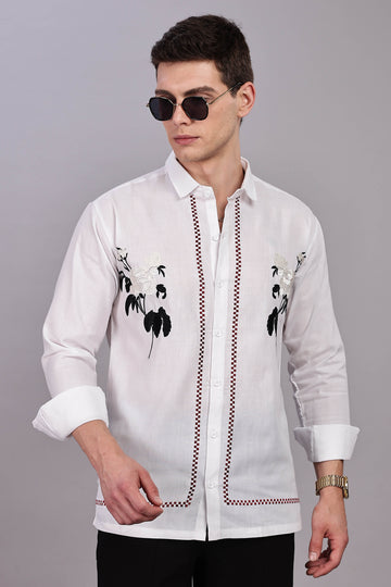 Floral Elegance Embroidered Cotton Blend Shirt