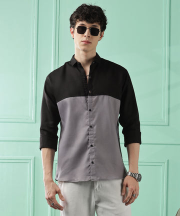 Fresh Wave Two-Tone Cotton Blend Grey Casual Shirt