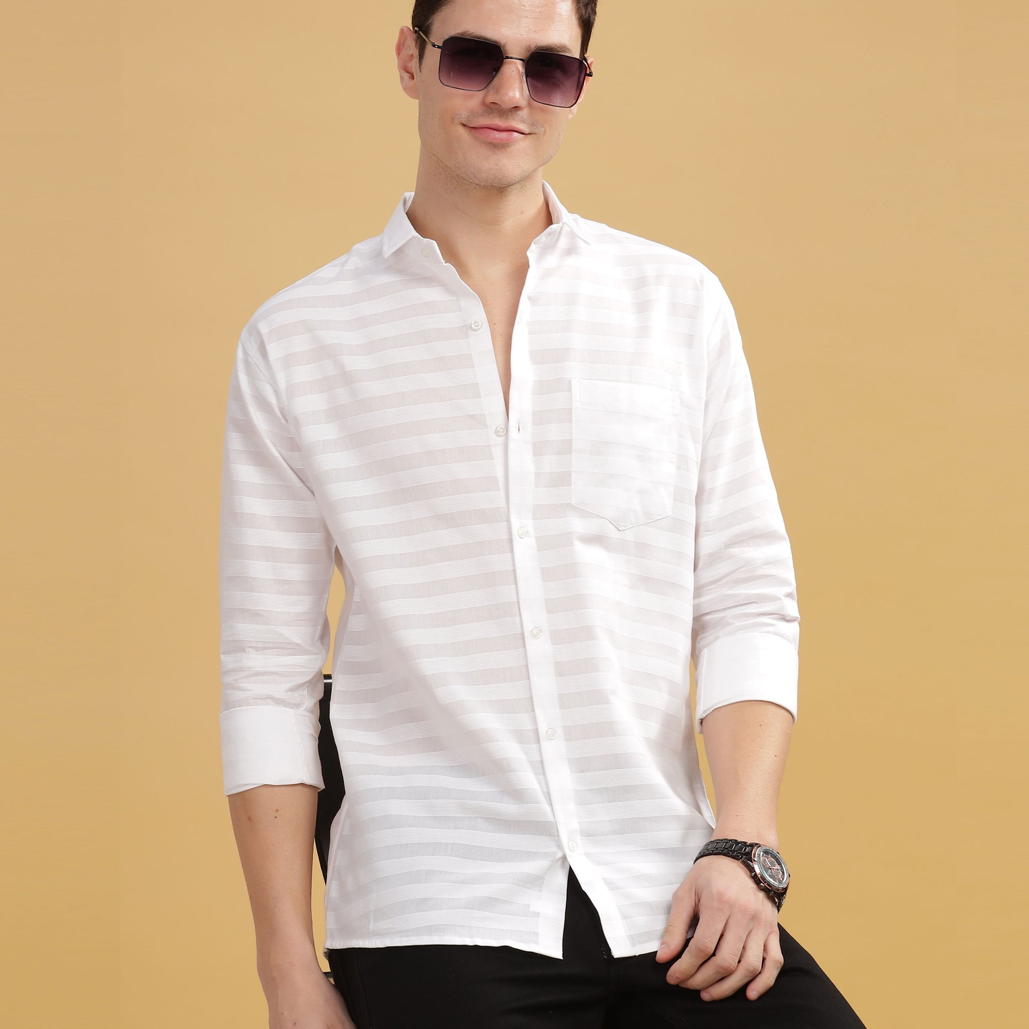 Pure Stripes White Casual Cotton Shirt