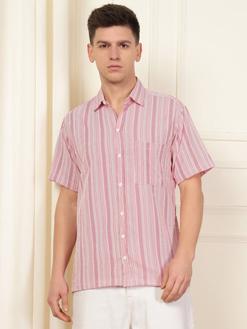 Red Wave Striped Polyester Blend Shirt