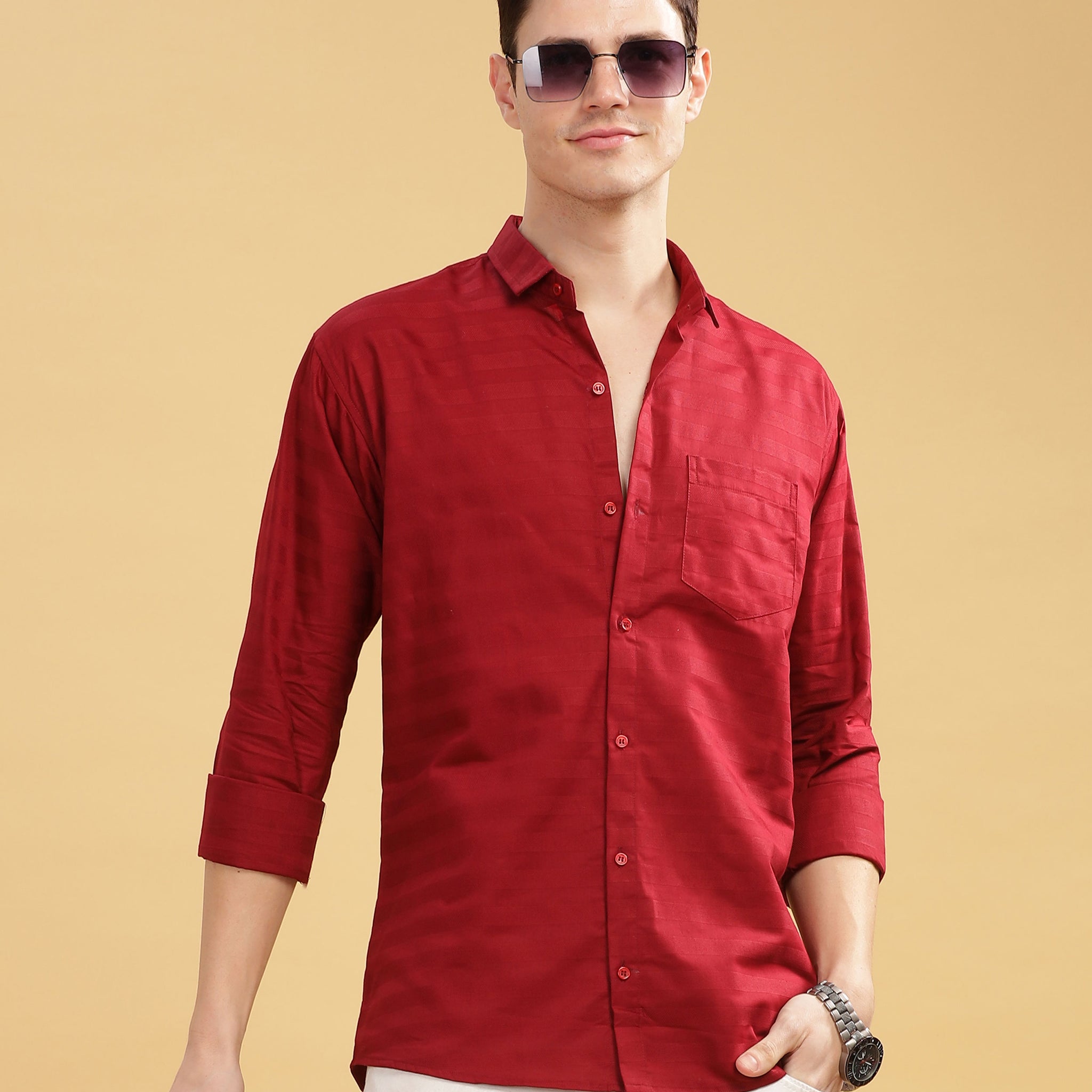 Pure Stripes Maroon Casual Cotton Shirt