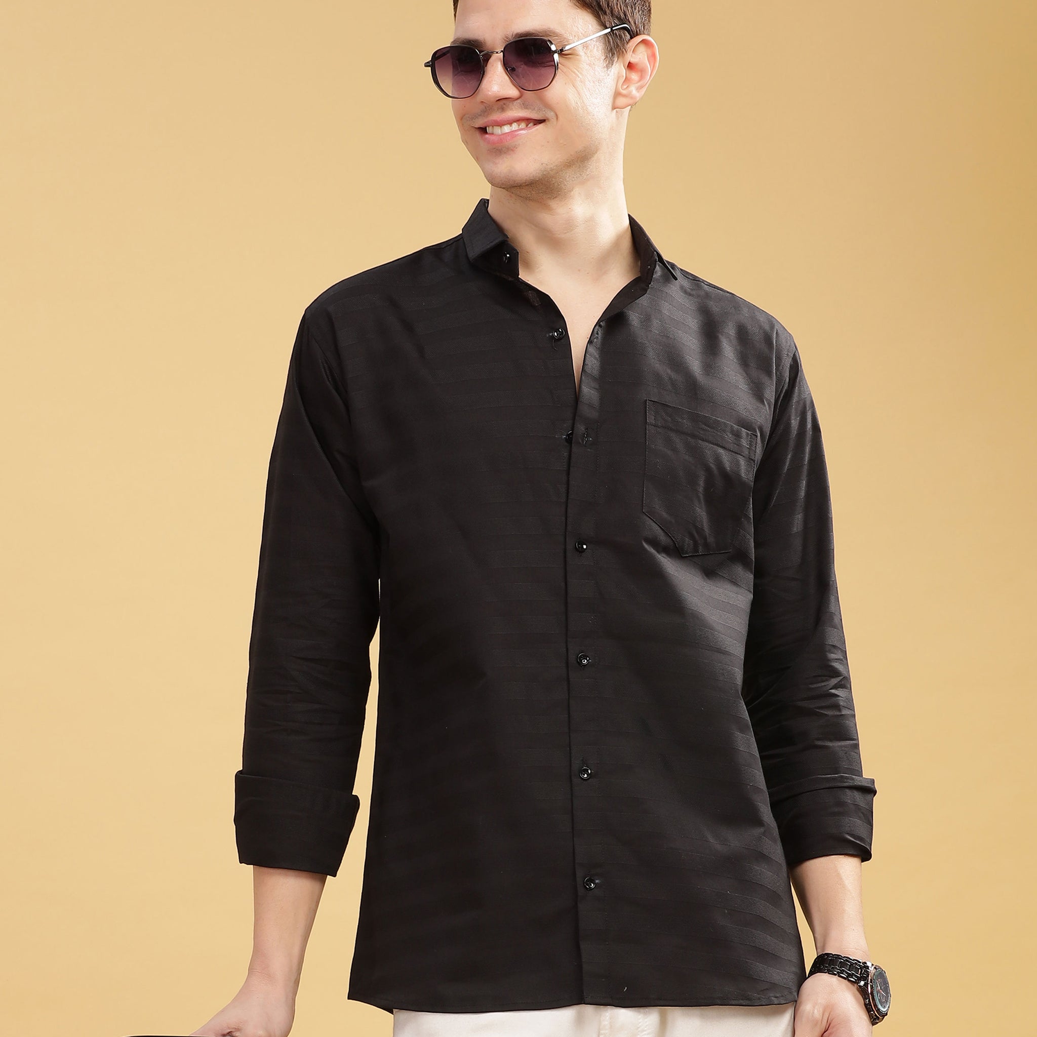 Pure Stripes Black Casual Cotton Shirt