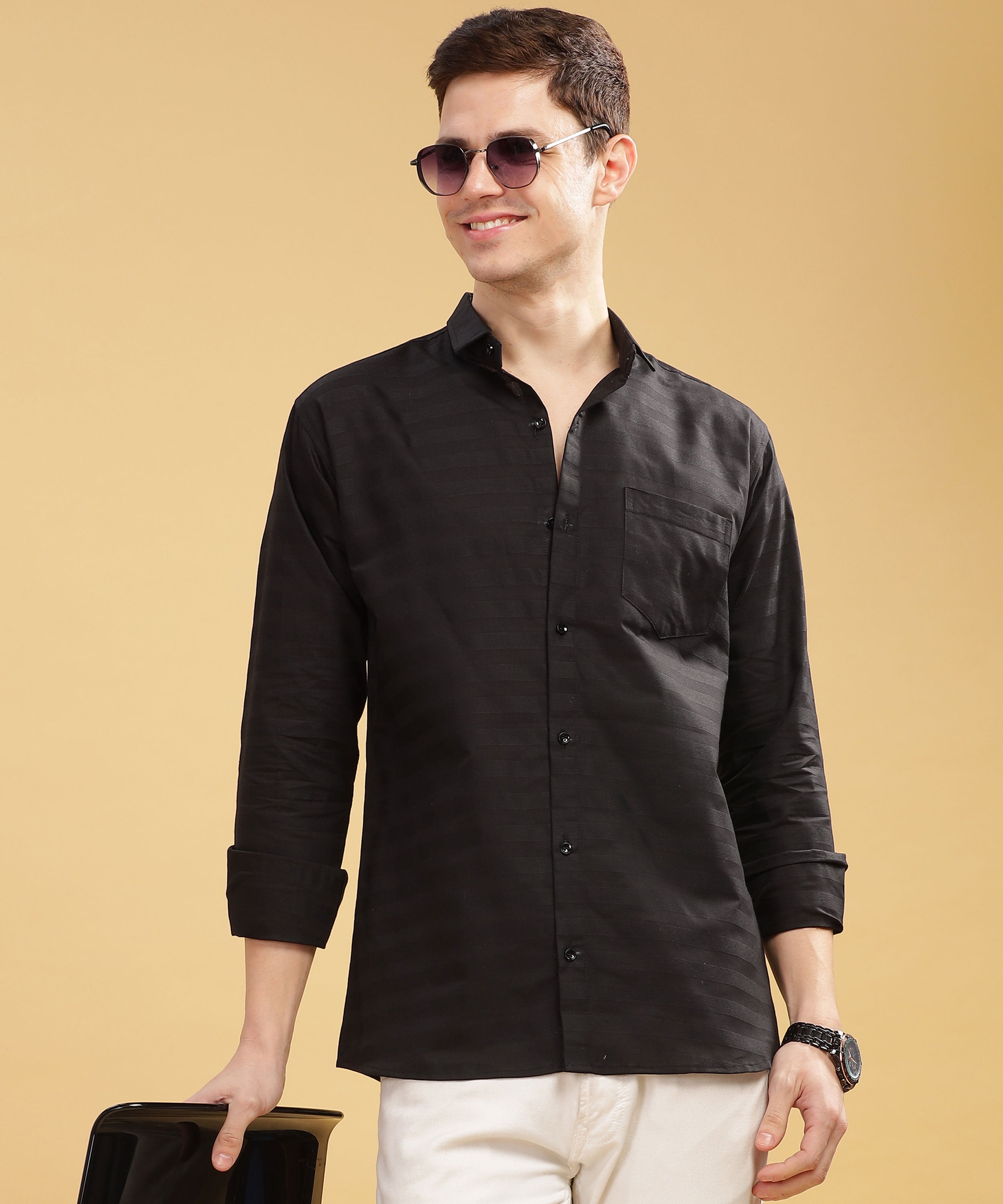 Pure Stripes Black Casual Cotton Shirt