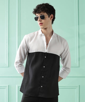 Fresh Wave Two-Tone Cotton Blend Black Casual Shirt