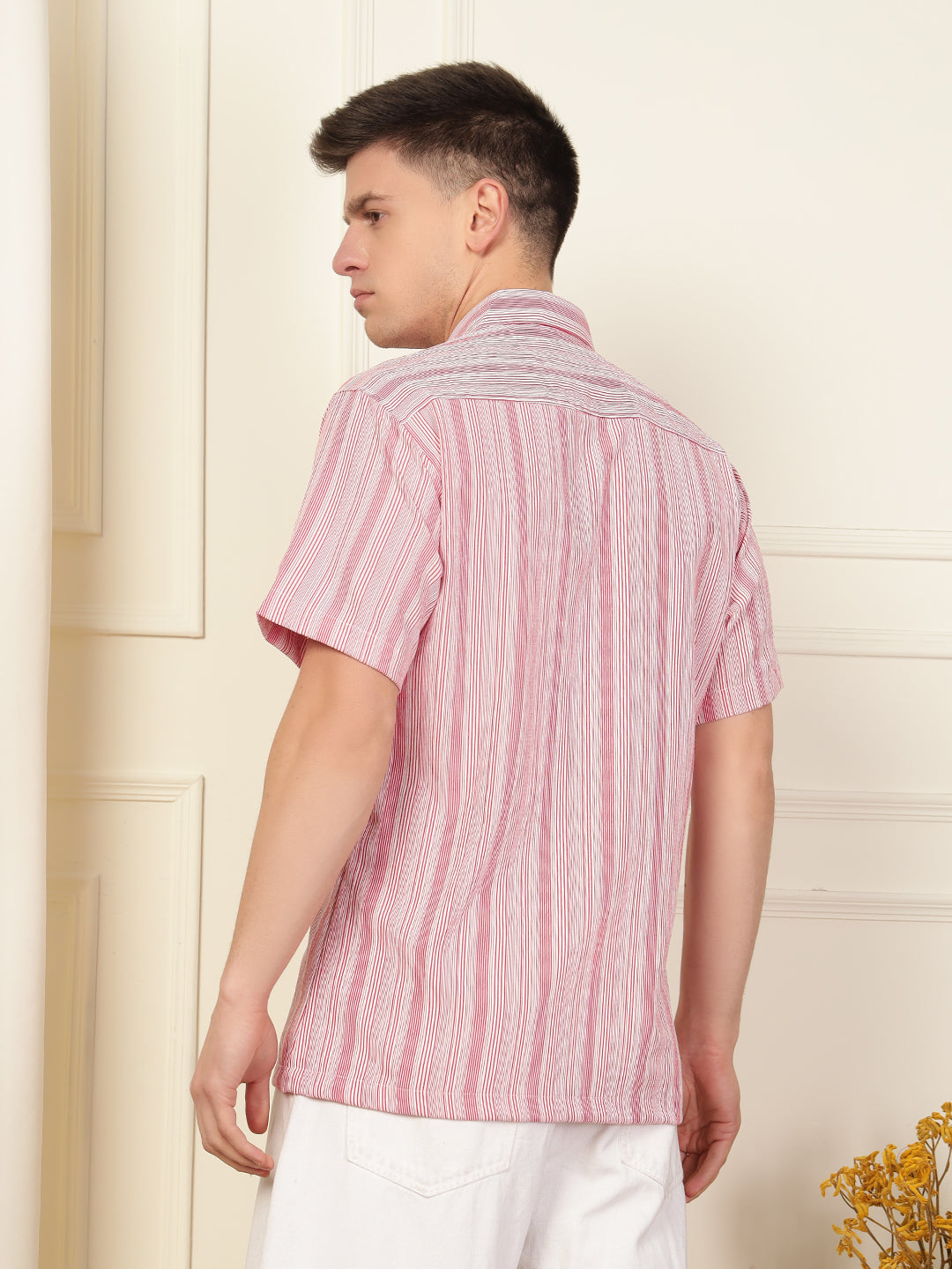 Red Wave Striped Polyester Blend Shirt