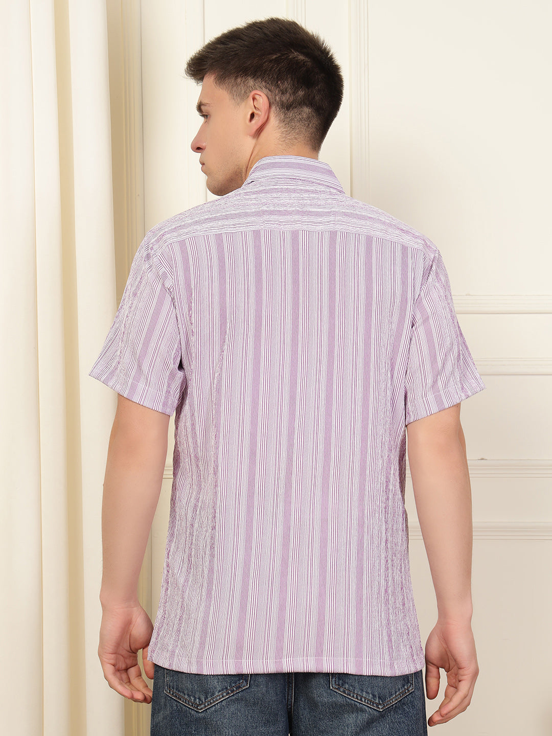 Lavender Wave Striped Polyester Blend Shirt