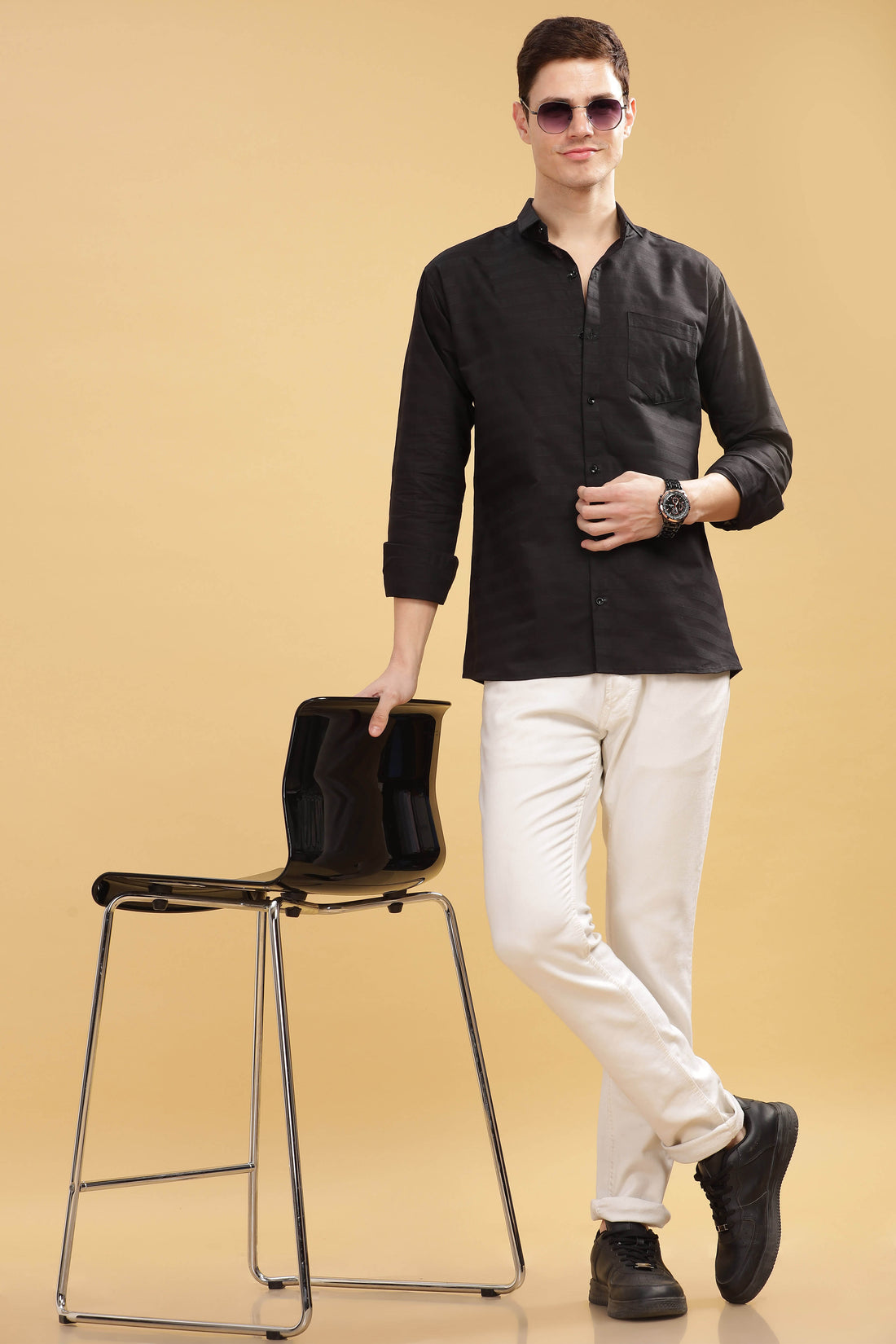 Pure Stripes Black Casual Cotton Shirt