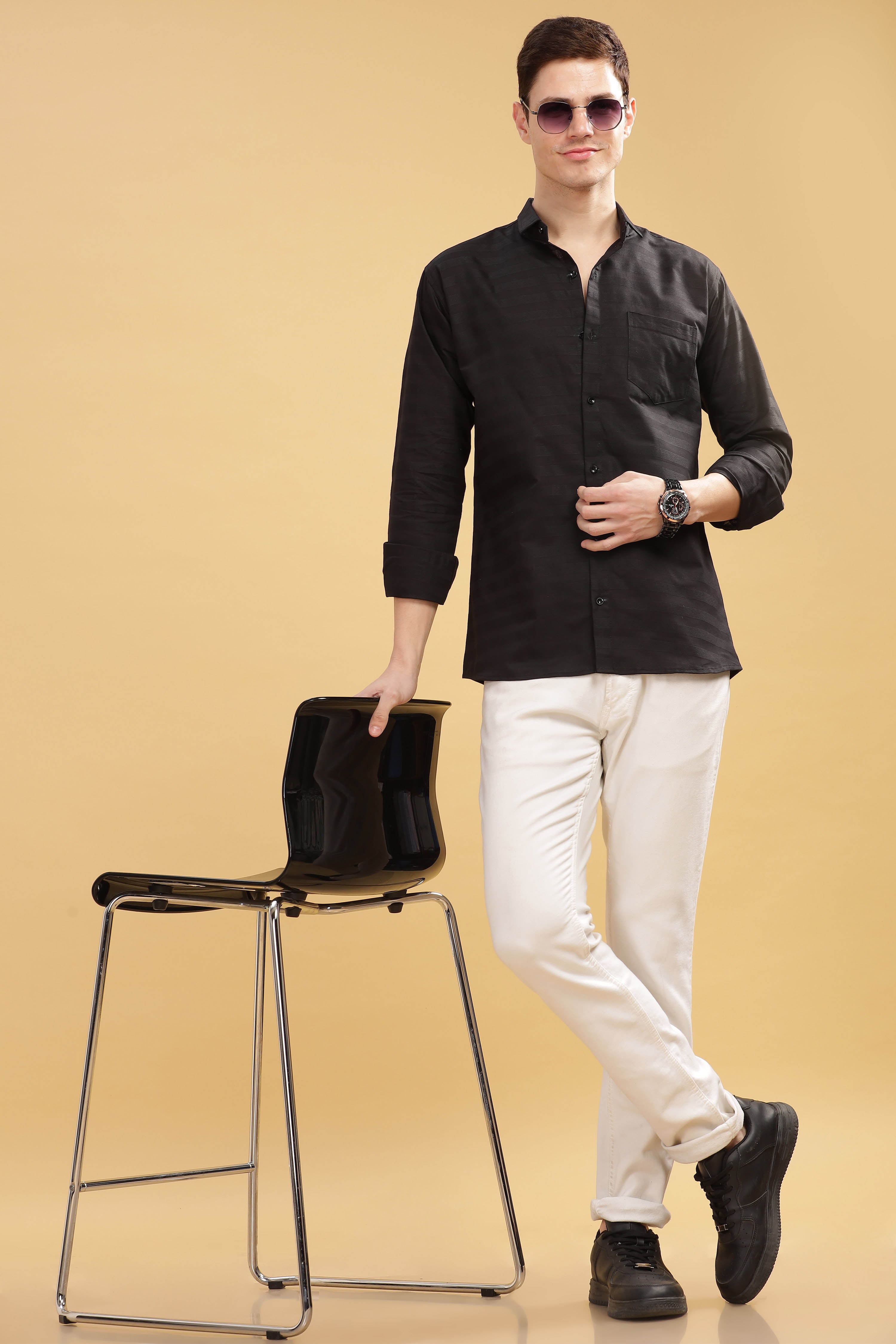 Pure Stripes Black Casual Cotton Shirt