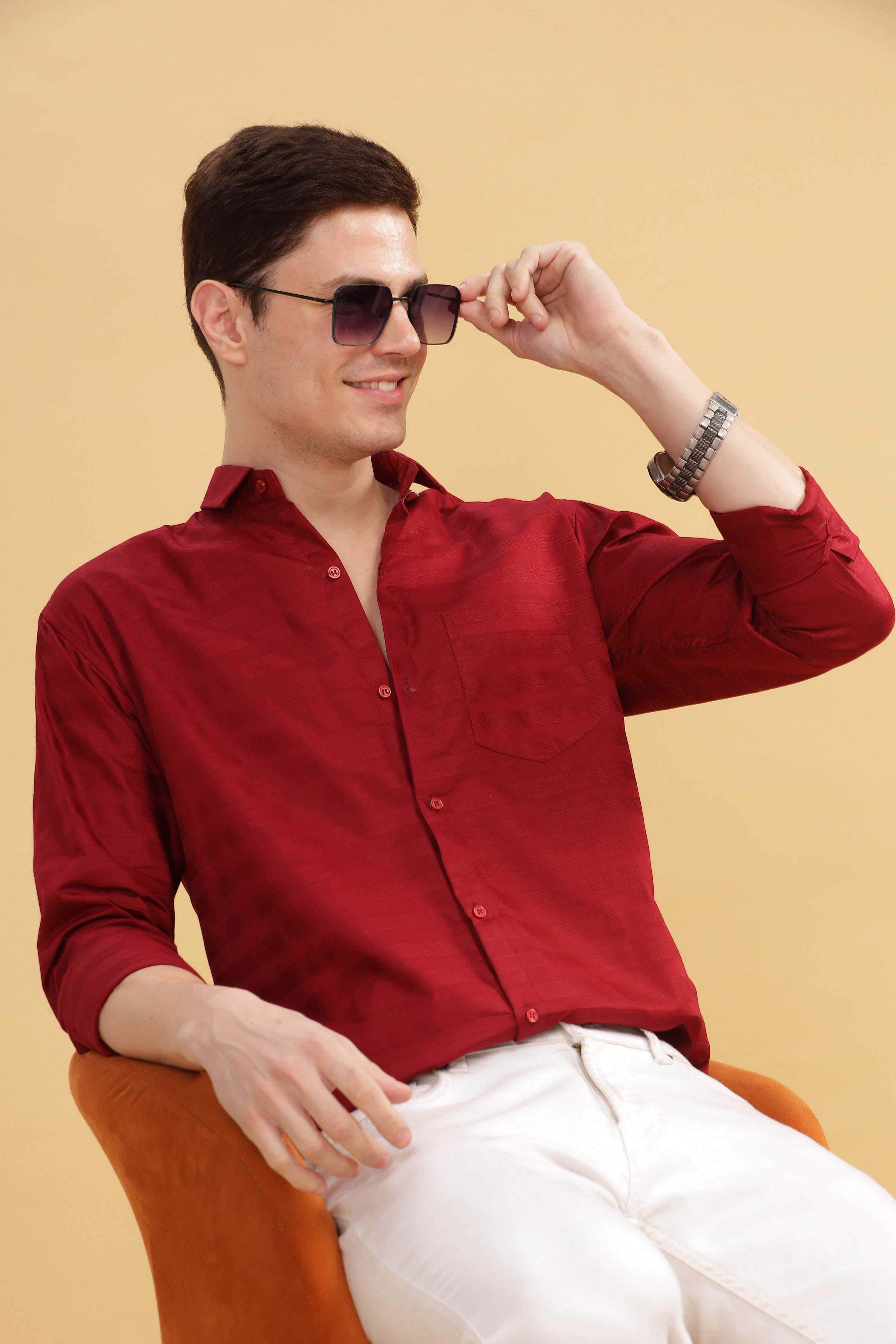 Pure Stripes Maroon Casual Cotton Shirt