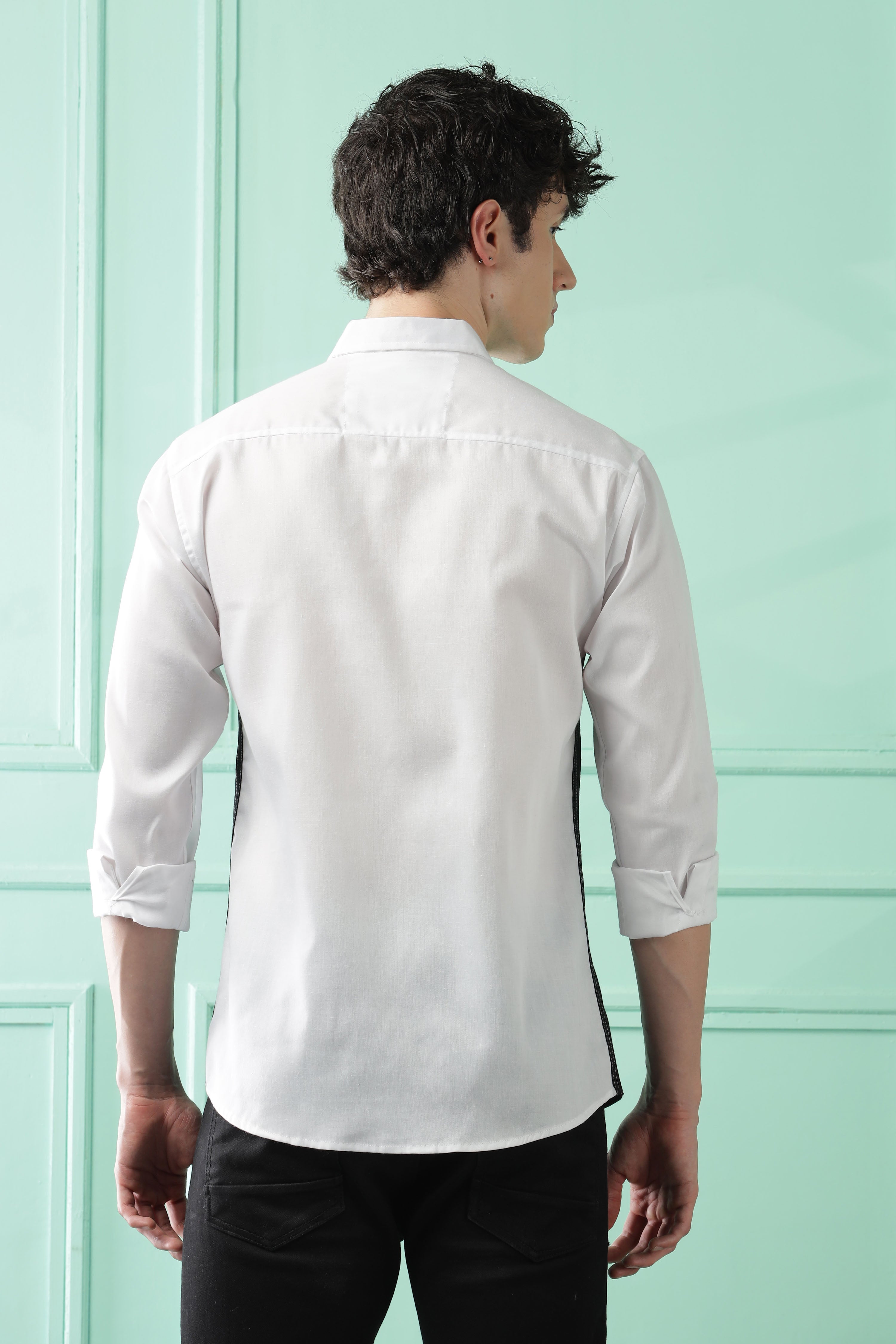 Fresh Wave Two-Tone Cotton Blend Black Casual Shirt