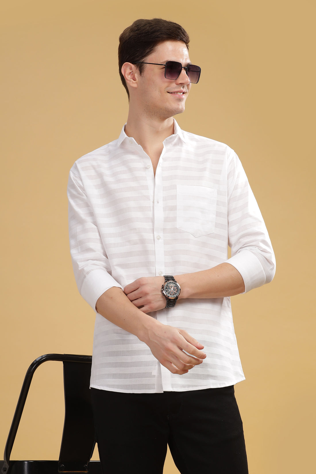 Pure Stripes White Casual Cotton Shirt