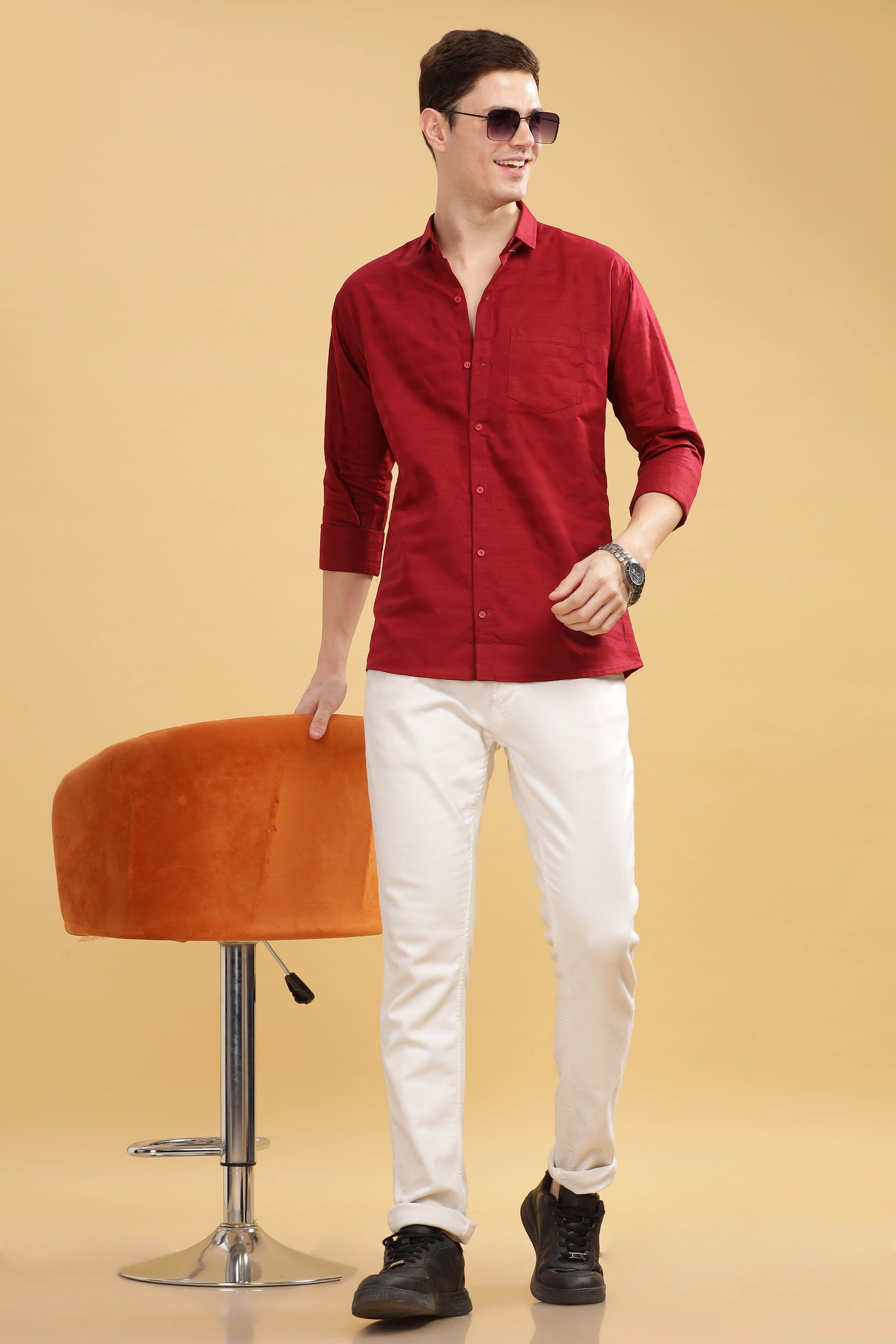 Pure Stripes Maroon Casual Cotton Shirt