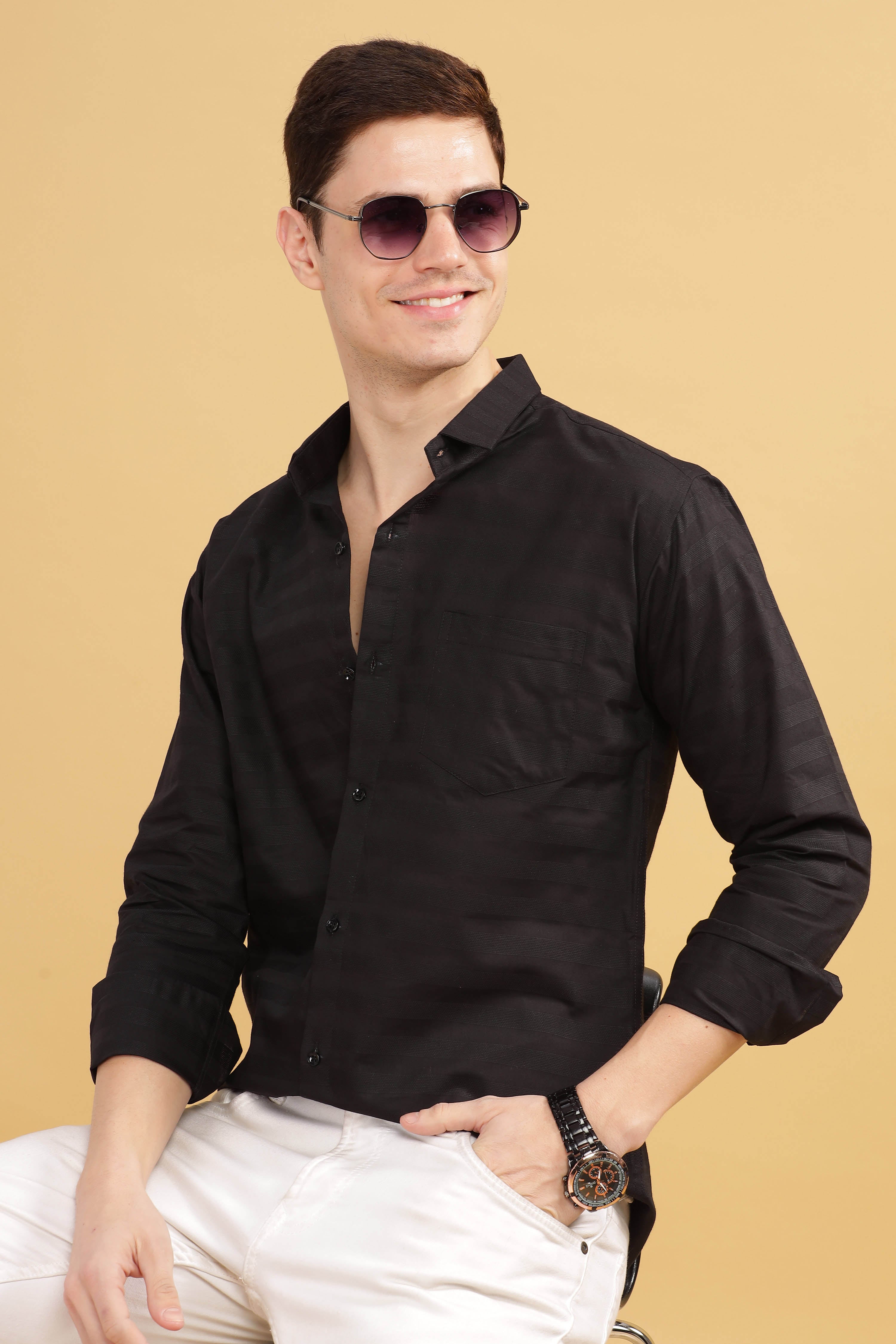 Pure Stripes Black Casual Cotton Shirt