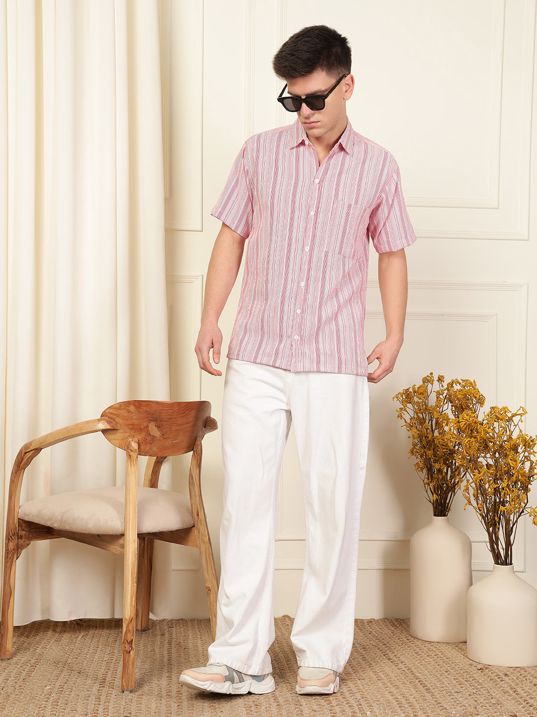 Red Wave Striped Polyester Blend Shirt