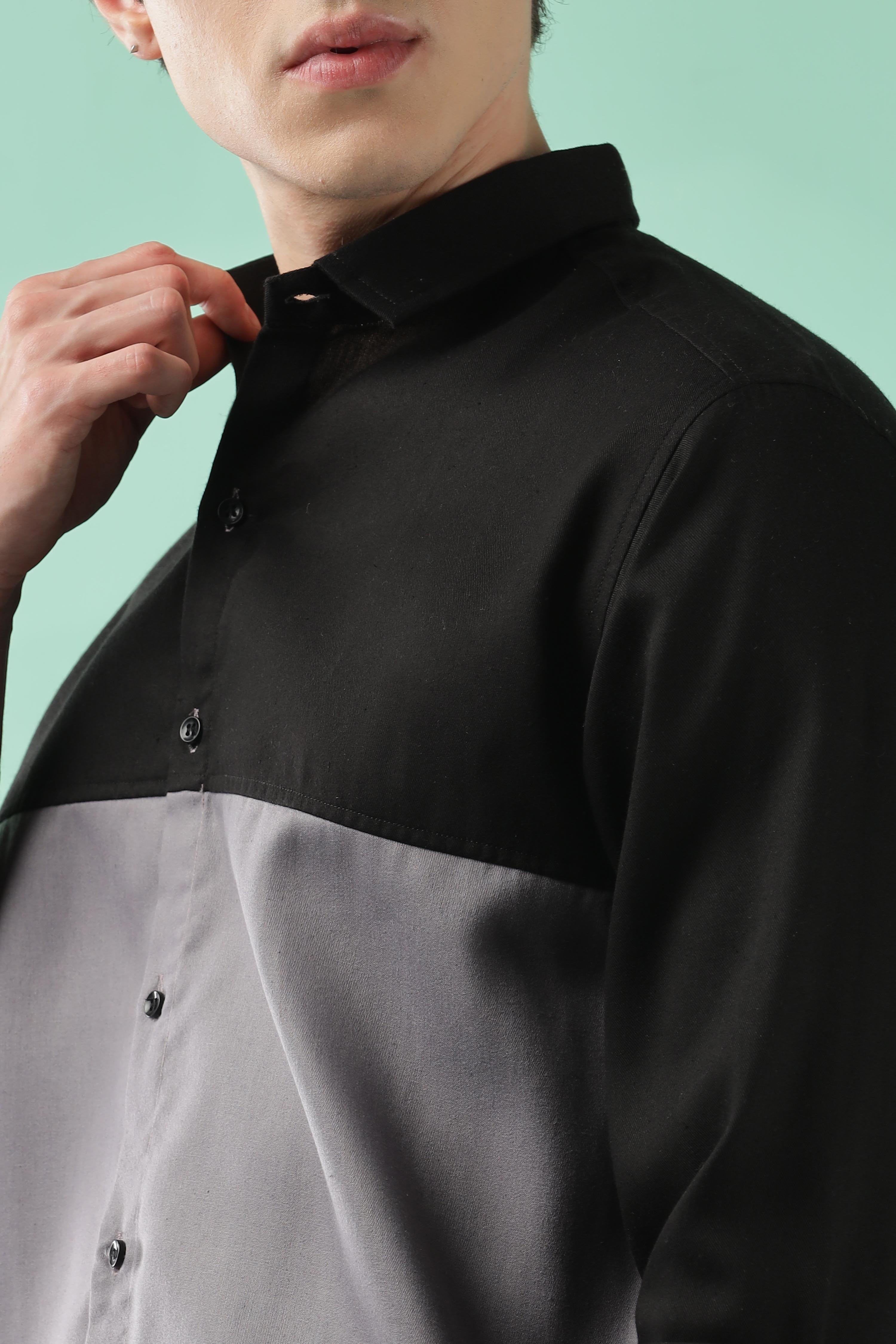 Fresh Wave Two-Tone Cotton Blend Grey Casual Shirt