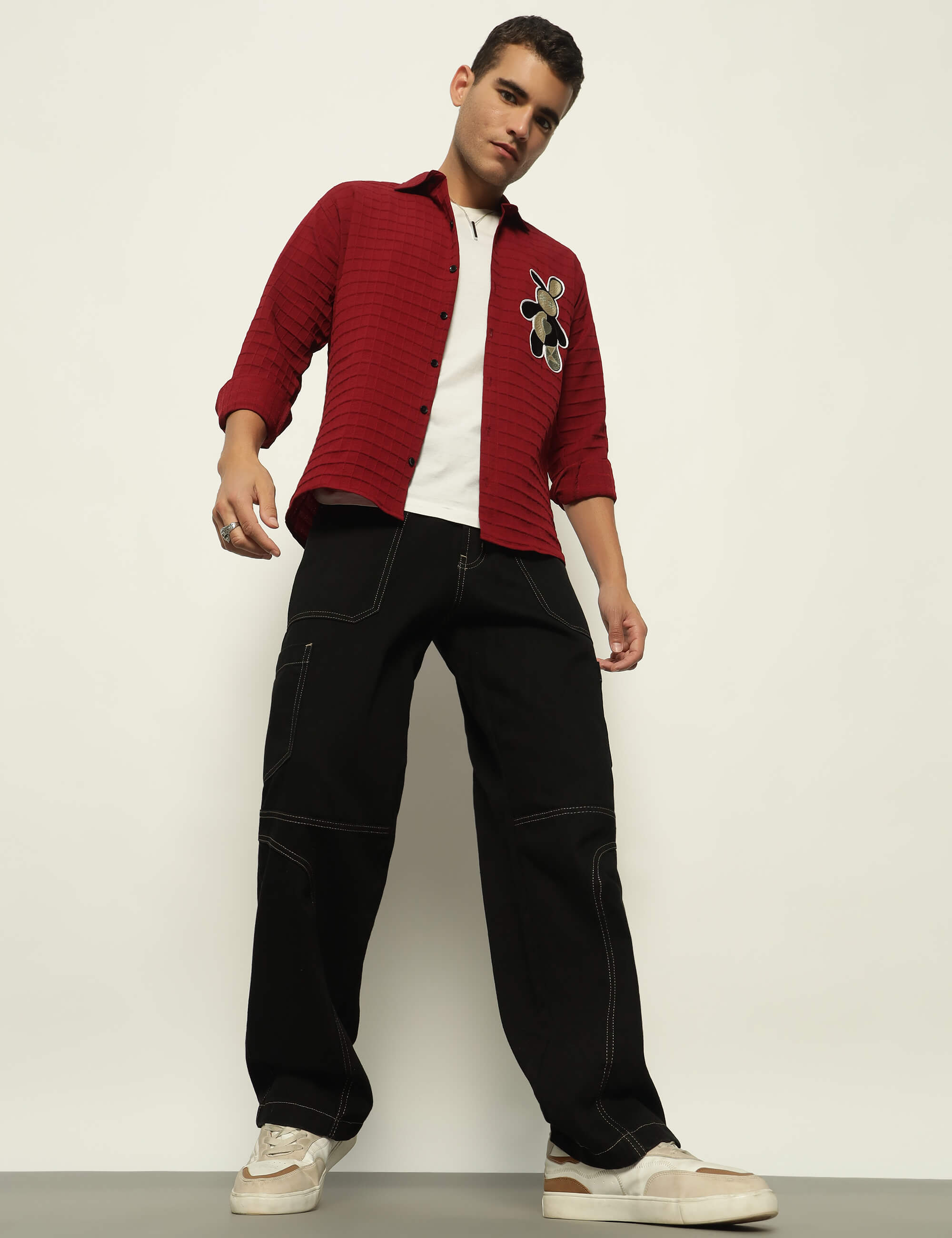Fun Element Embroidery Patch Maroon Shirt