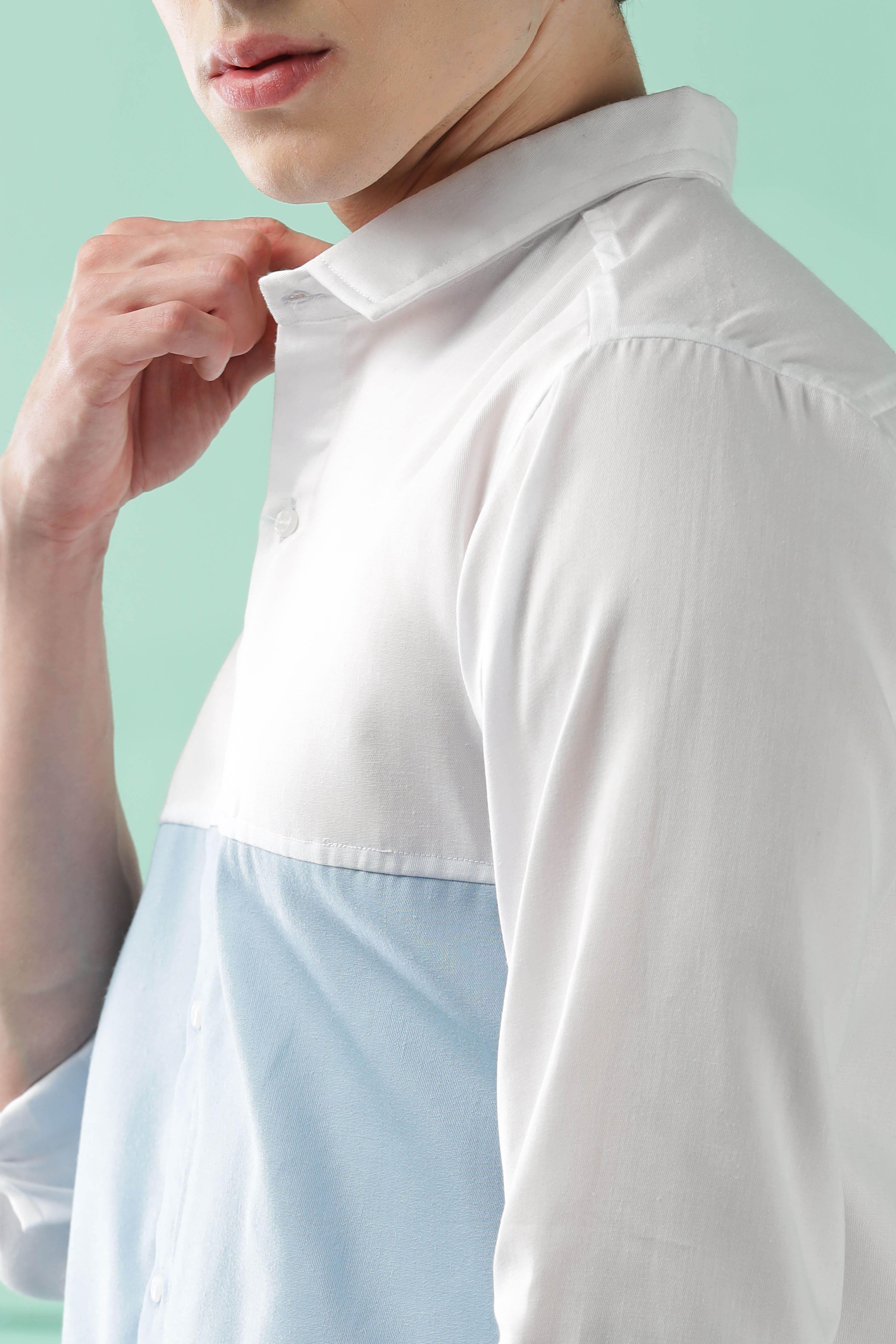Fresh Wave Two-Tone Cotton Blend Sky Blue Casual Shirt