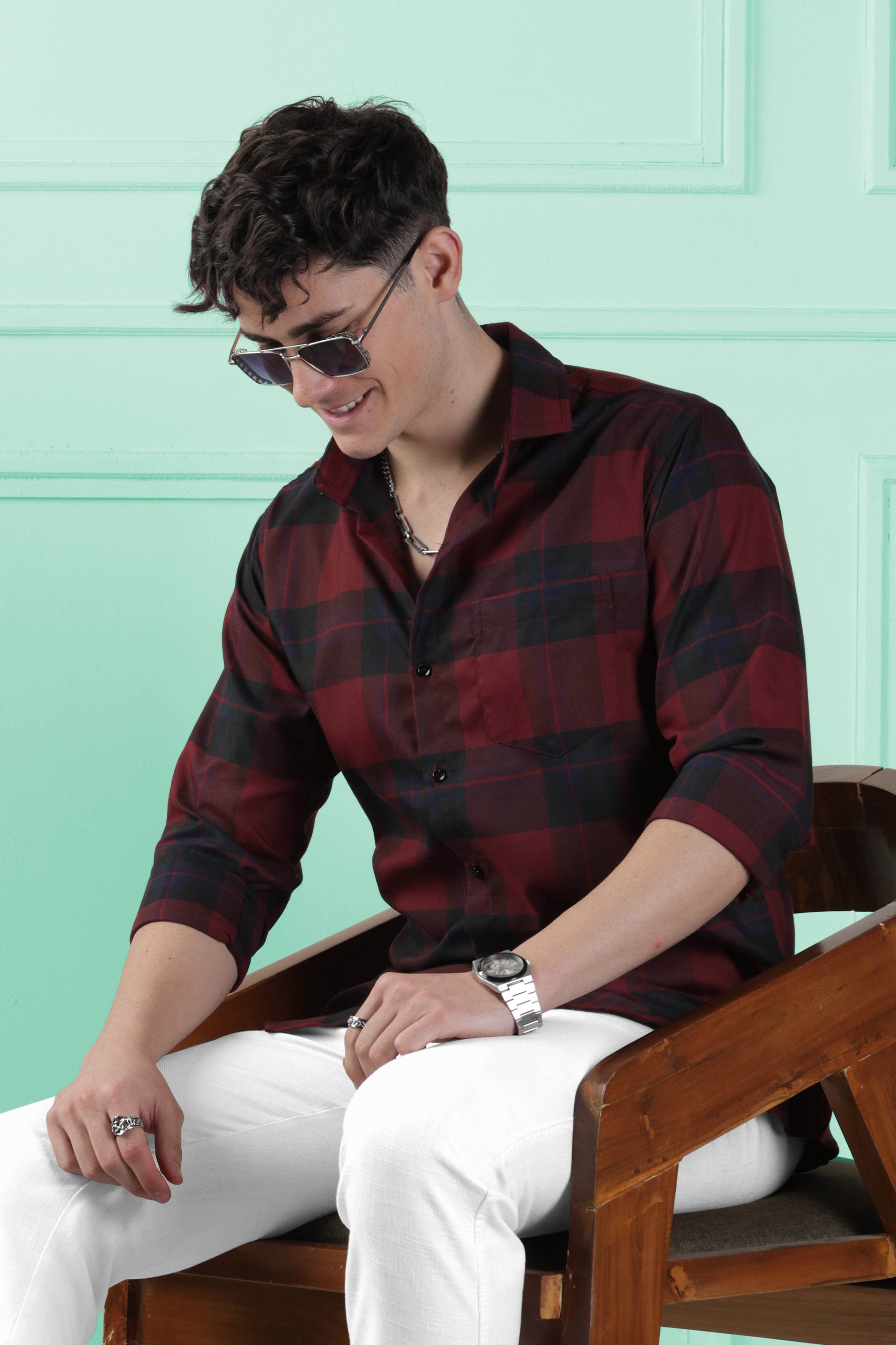 Dark Grid Cotton Blend Shirt