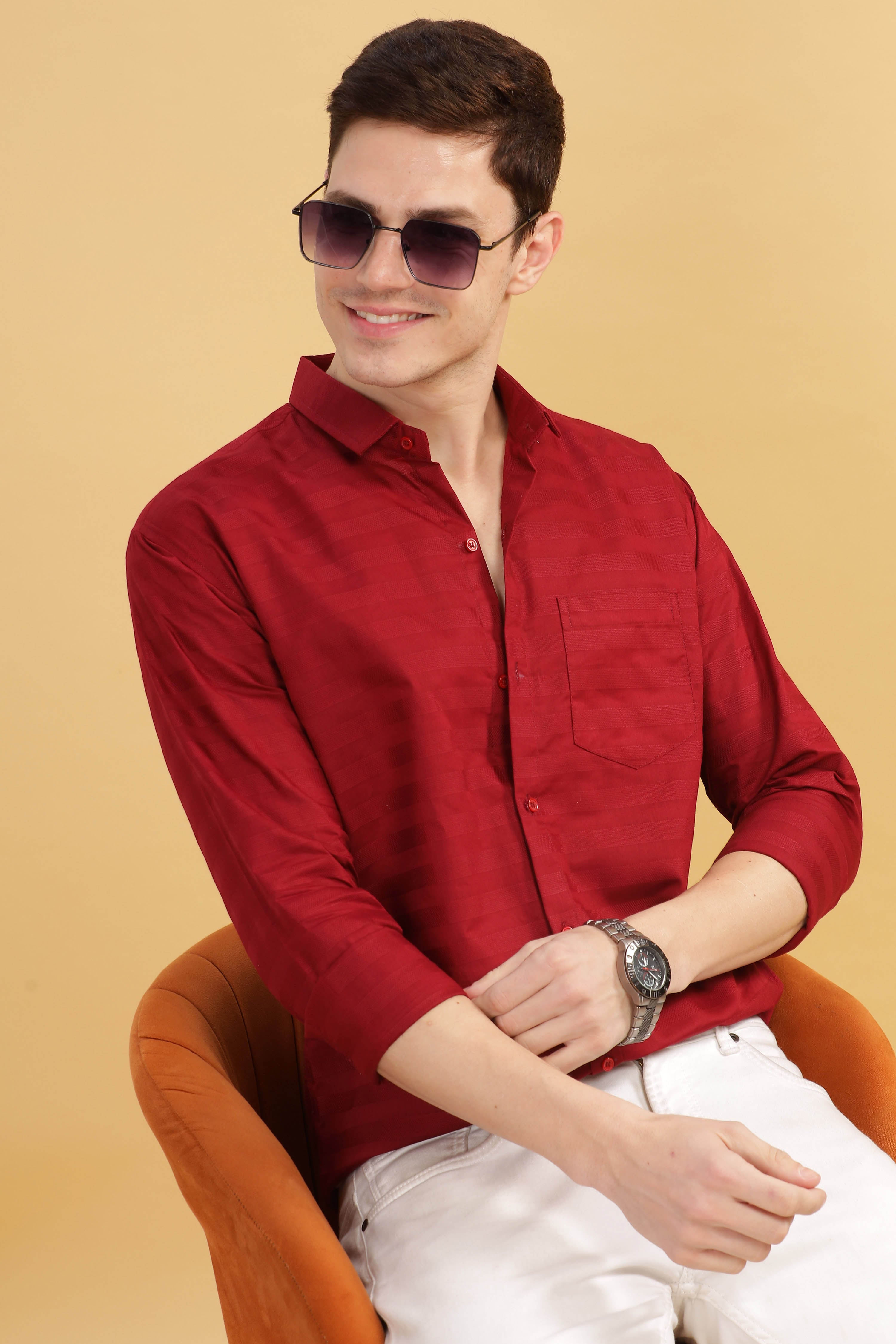 Pure Stripes Maroon Casual Cotton Shirt