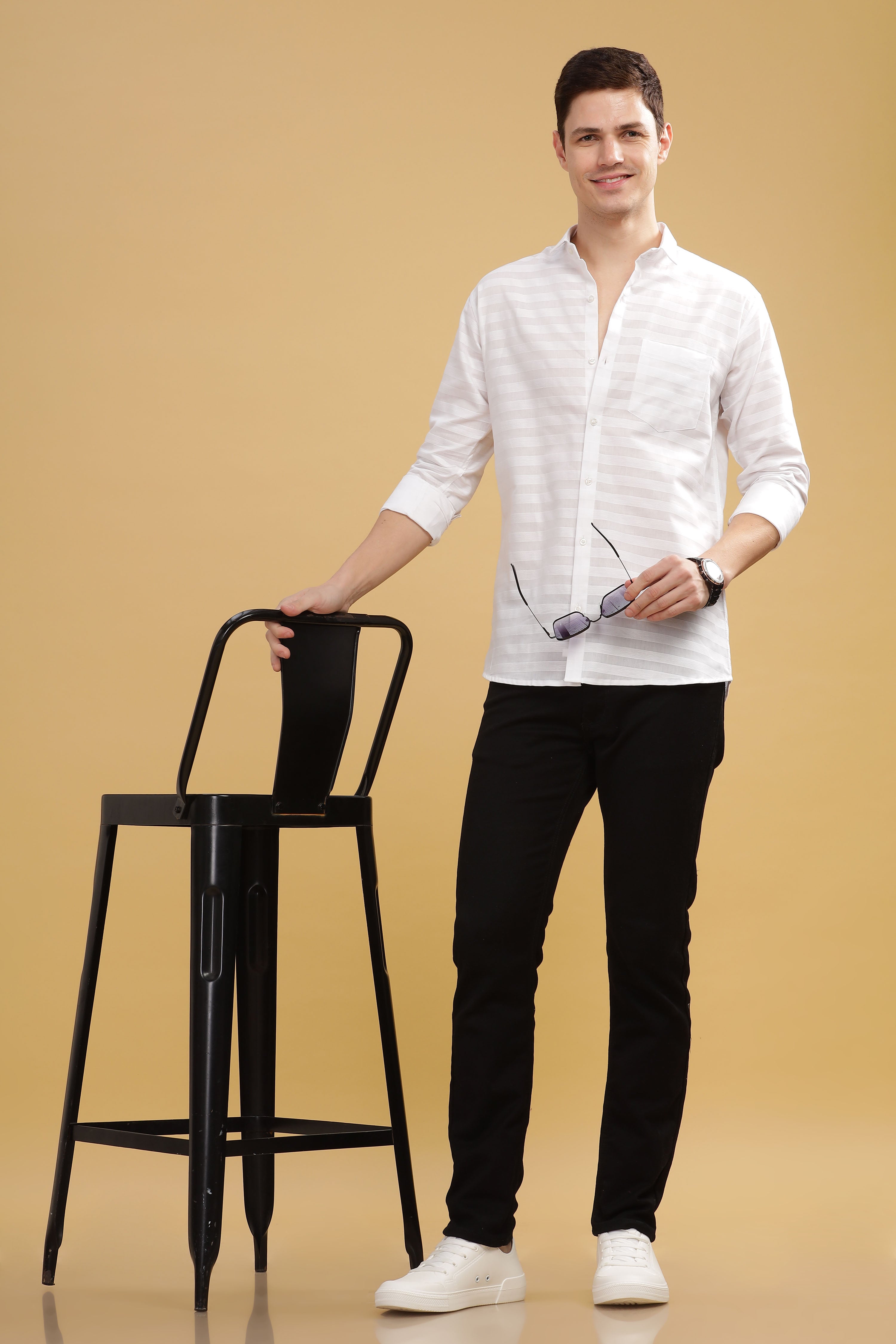 Pure Stripes White Casual Cotton Shirt