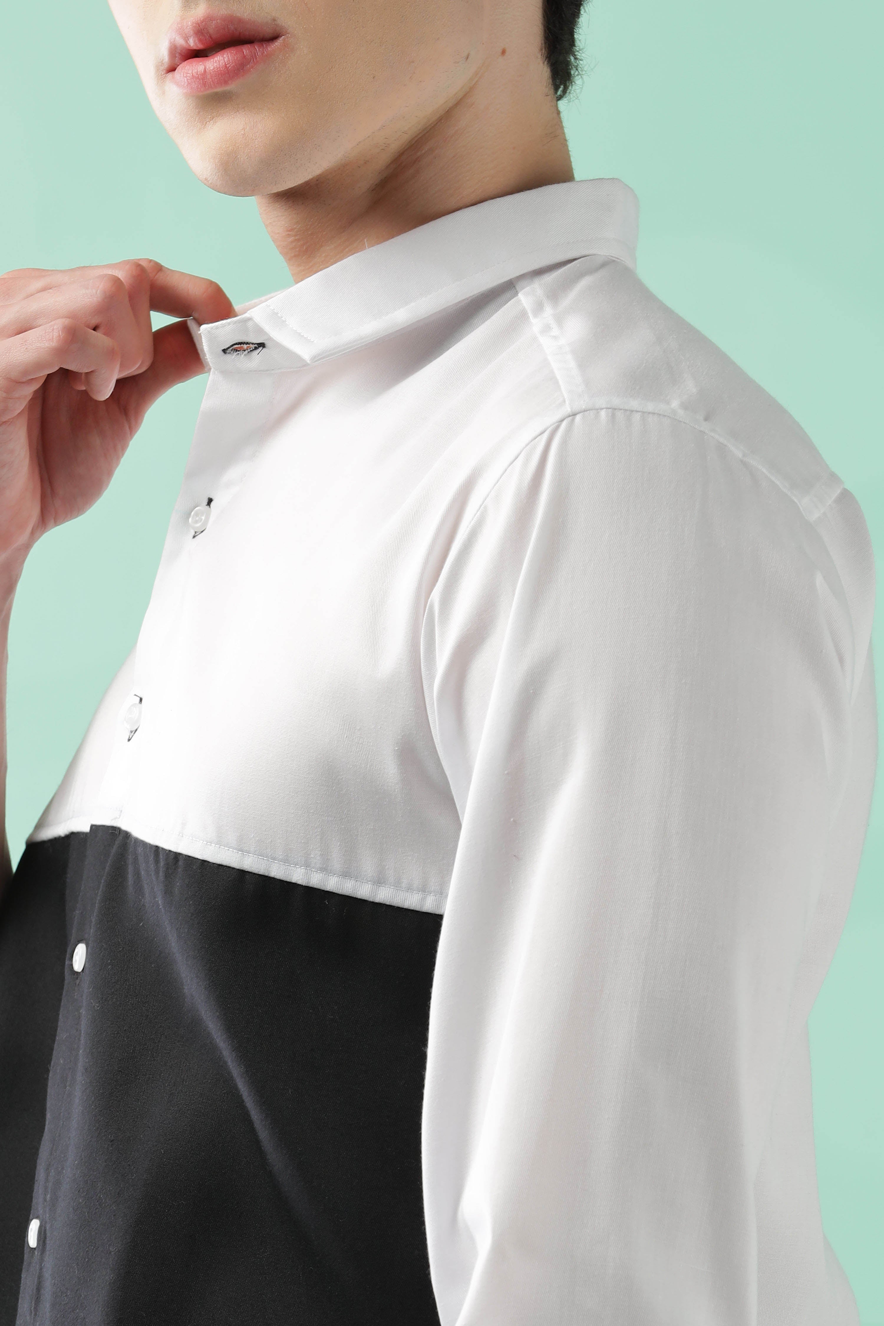 Fresh Wave Two-Tone Cotton Blend Black Casual Shirt