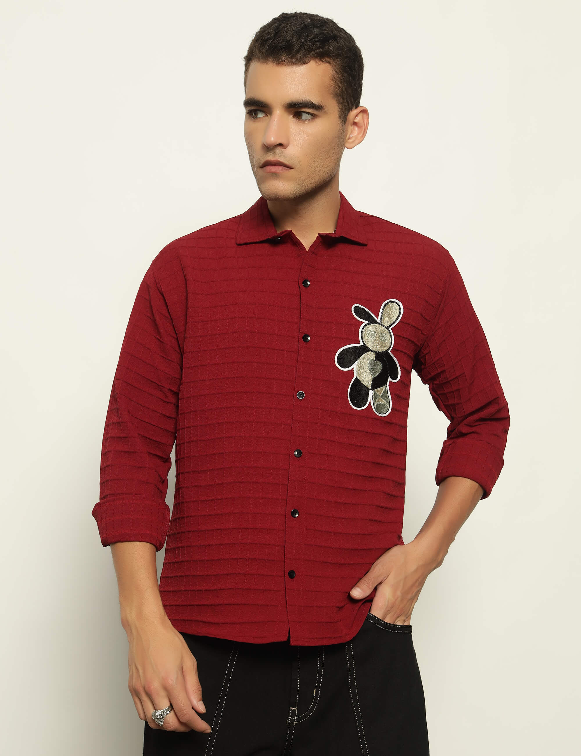 Fun Element Embroidery Patch Maroon Shirt