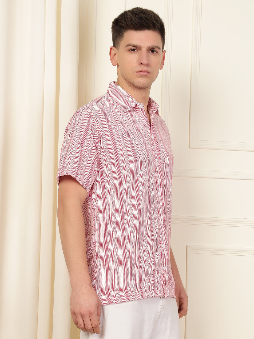 Red Wave Striped Polyester Blend Shirt