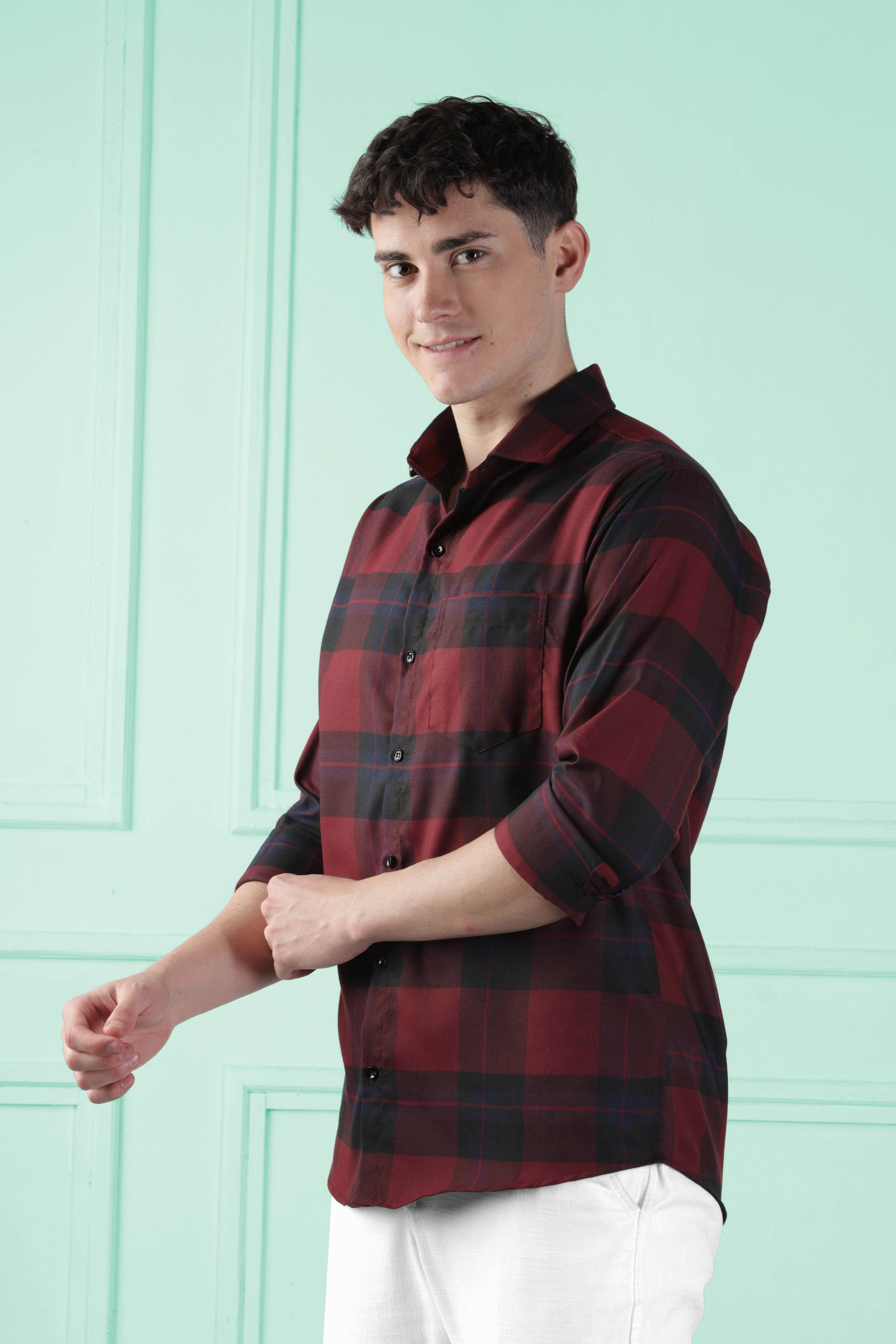 Dark Grid Cotton Blend Shirt