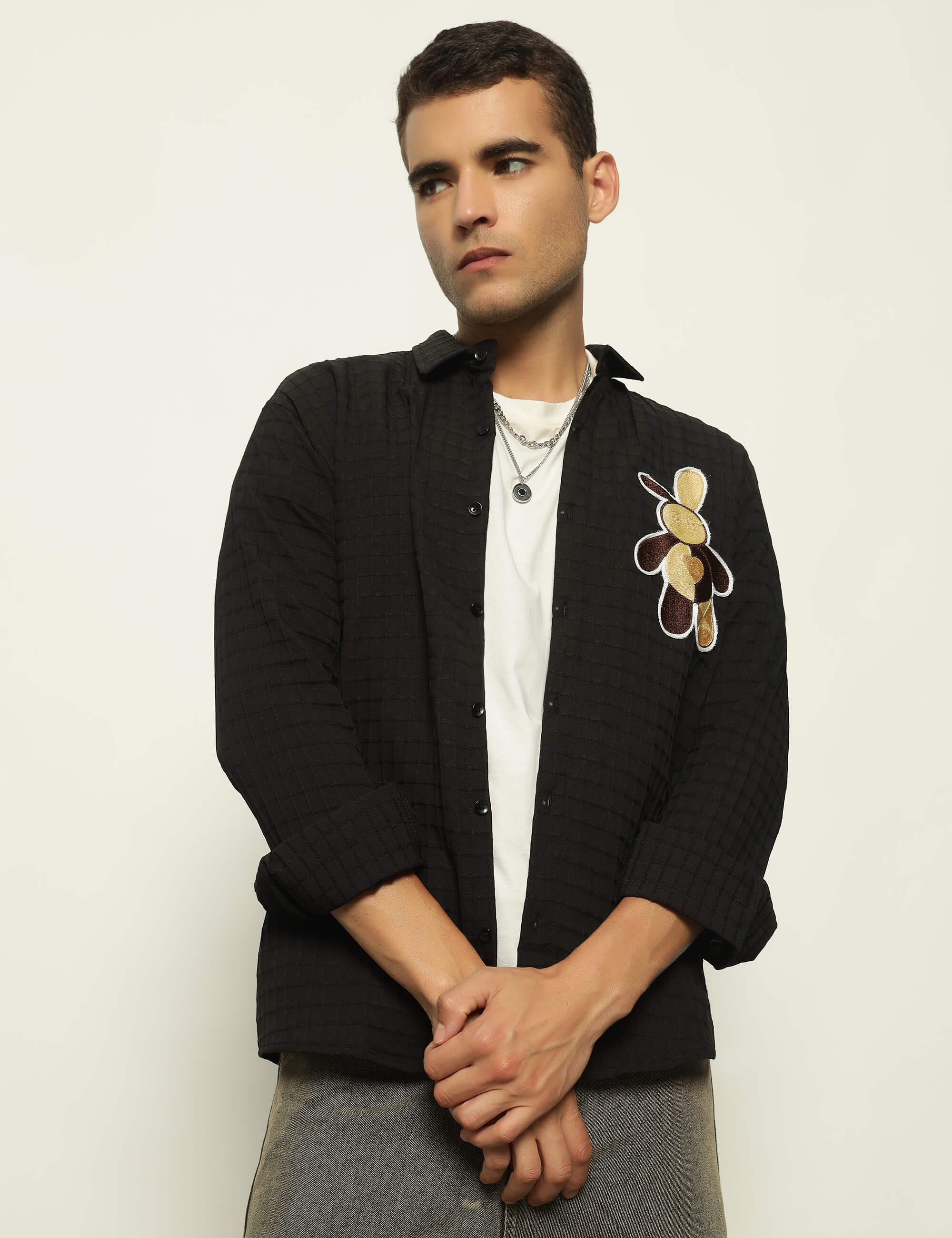 Fun Element Embroidery Patch Black Shirt