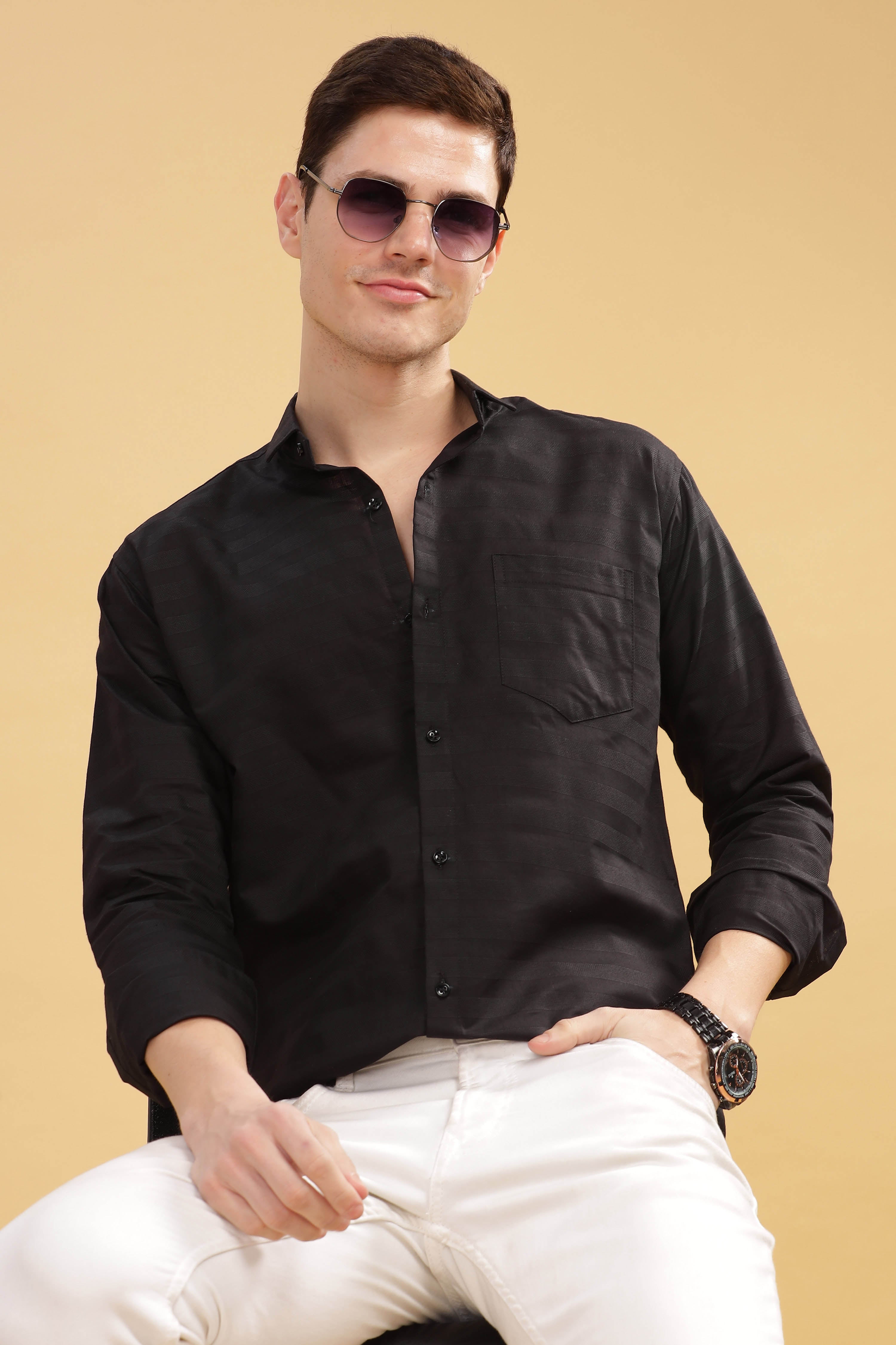 Pure Stripes Black Casual Cotton Shirt
