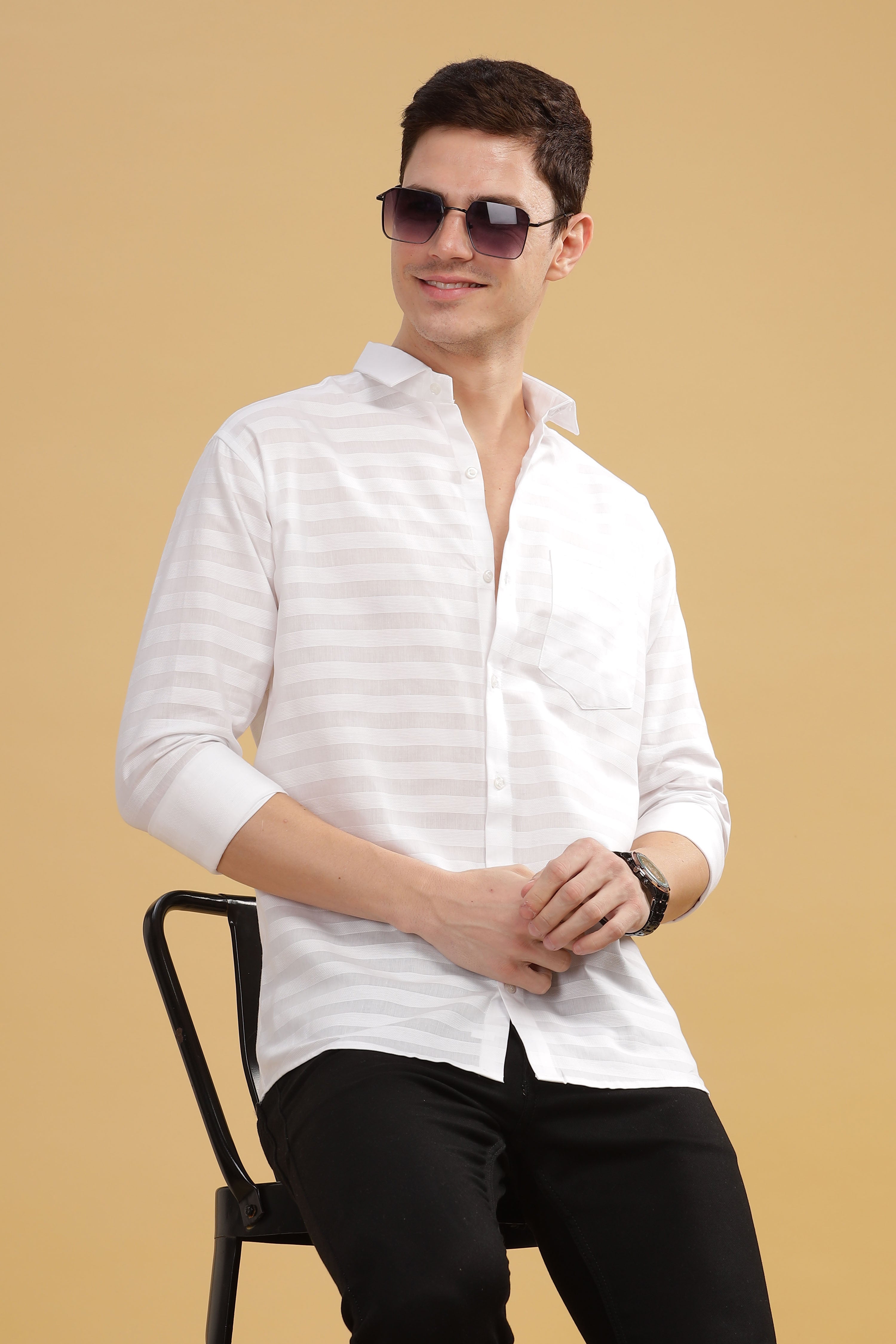 Pure Stripes White Casual Cotton Shirt
