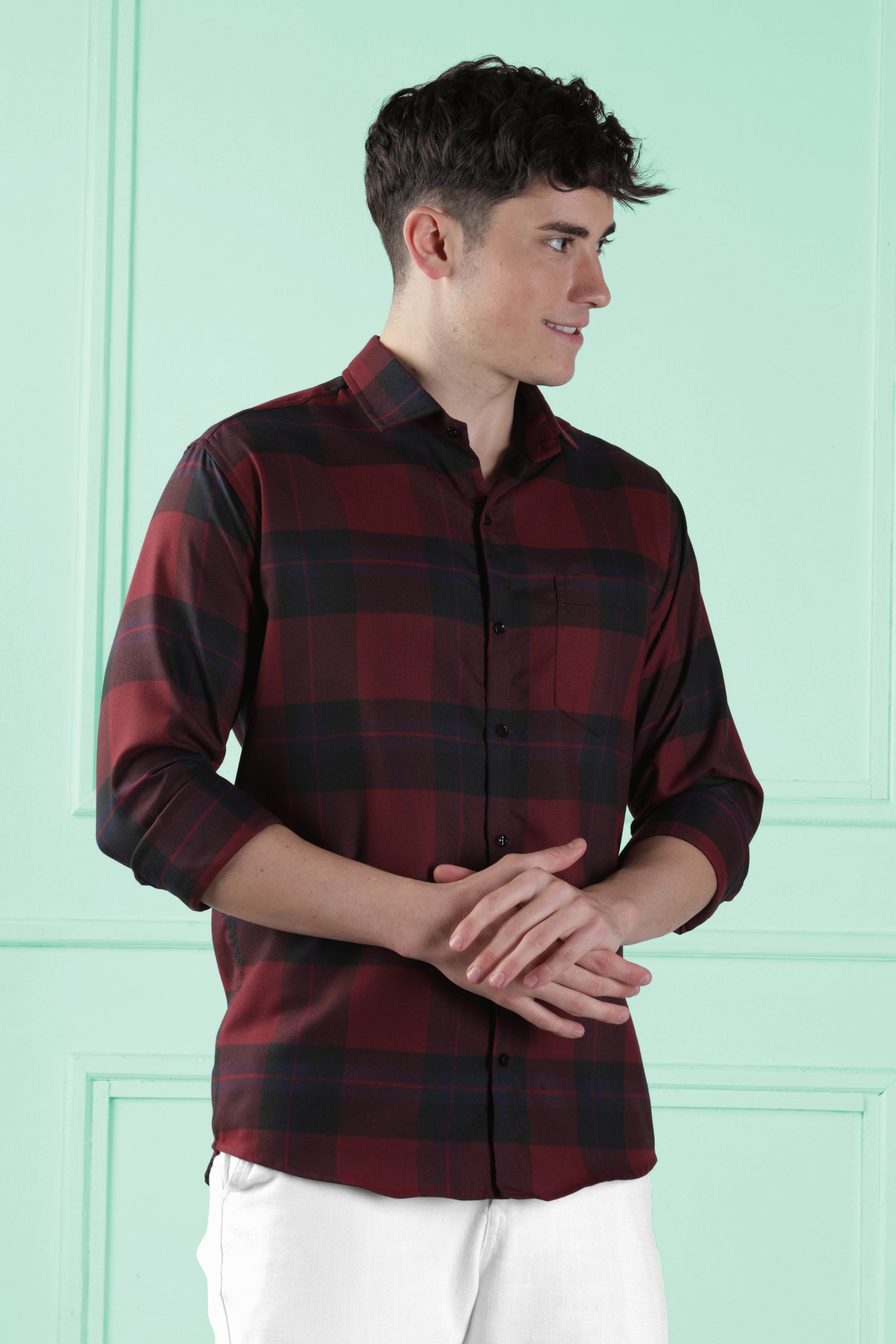 Dark Grid Cotton Blend Shirt