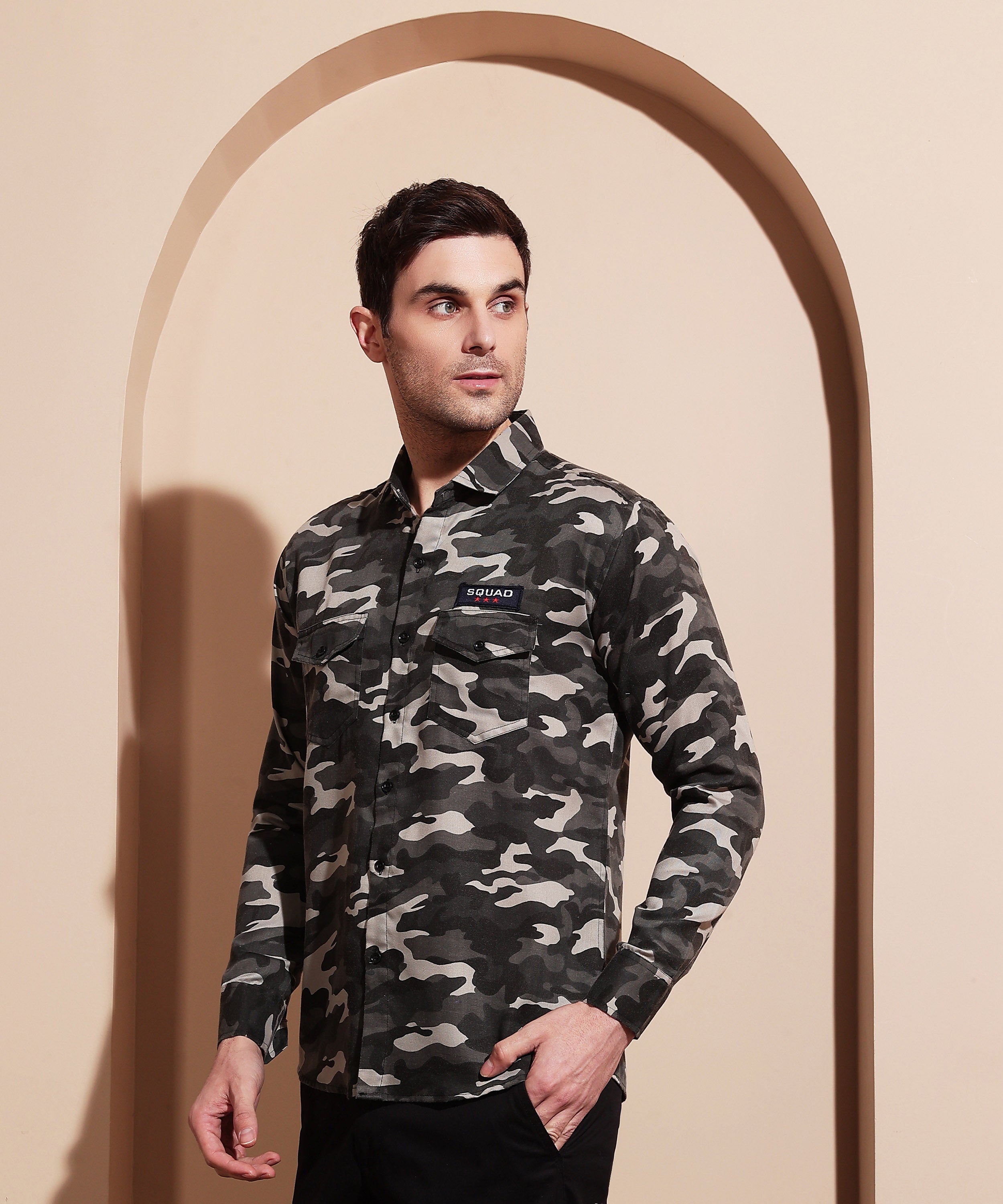 Tactical Grey Camo Cotton Blend Shirt