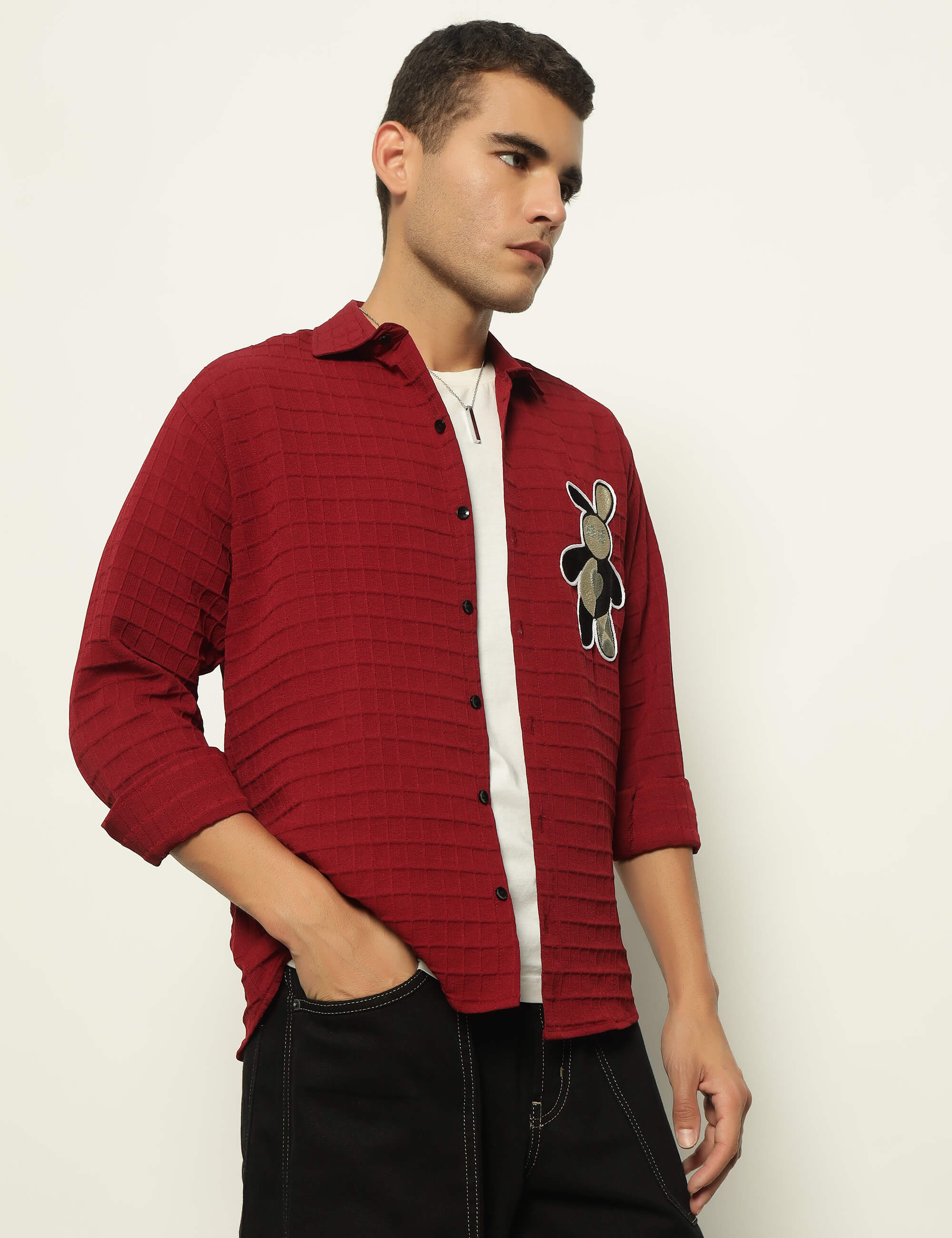 Fun Element Embroidery Patch Maroon Shirt