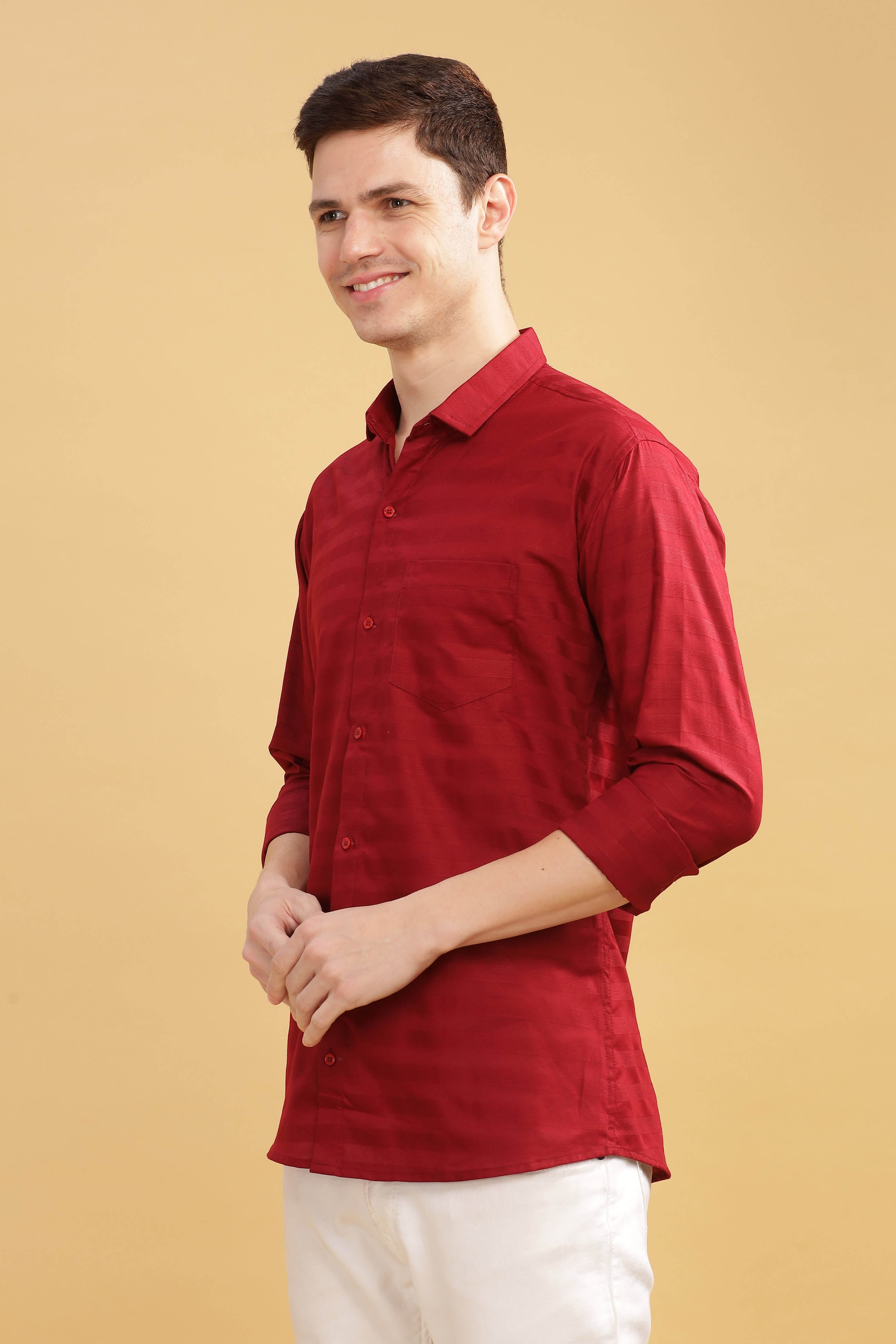 Pure Stripes Maroon Casual Cotton Shirt