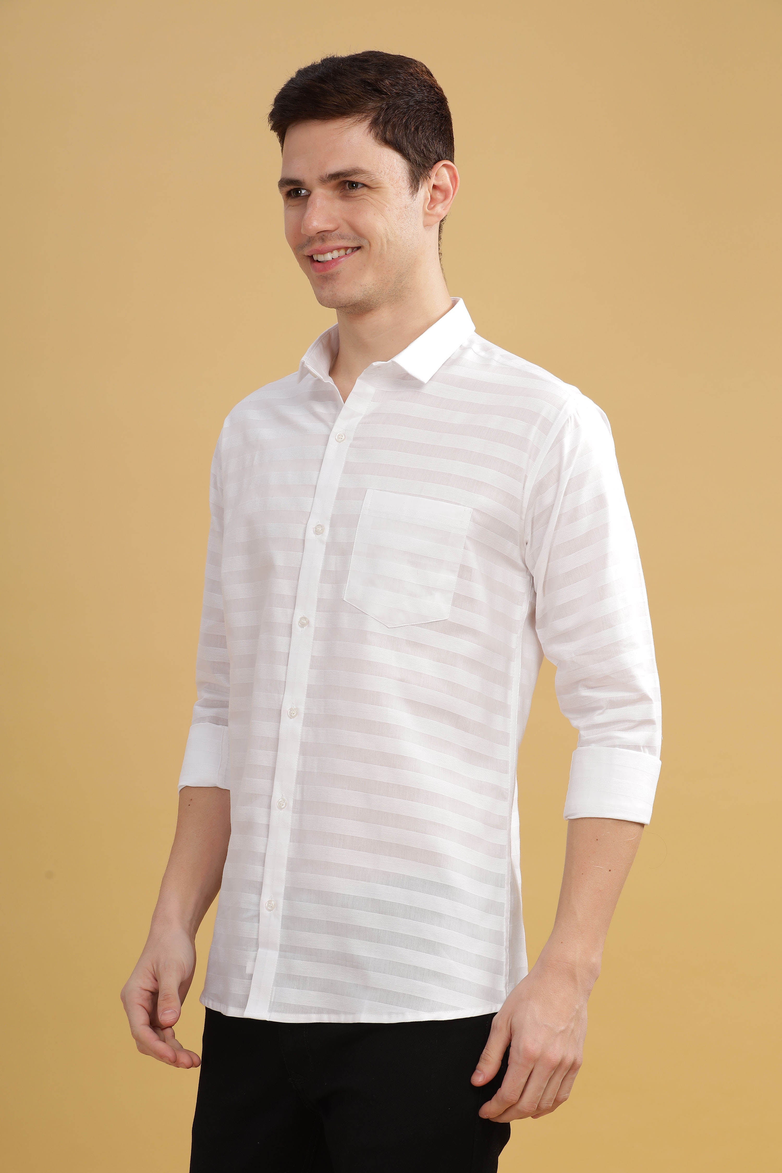 Pure Stripes White Casual Cotton Shirt