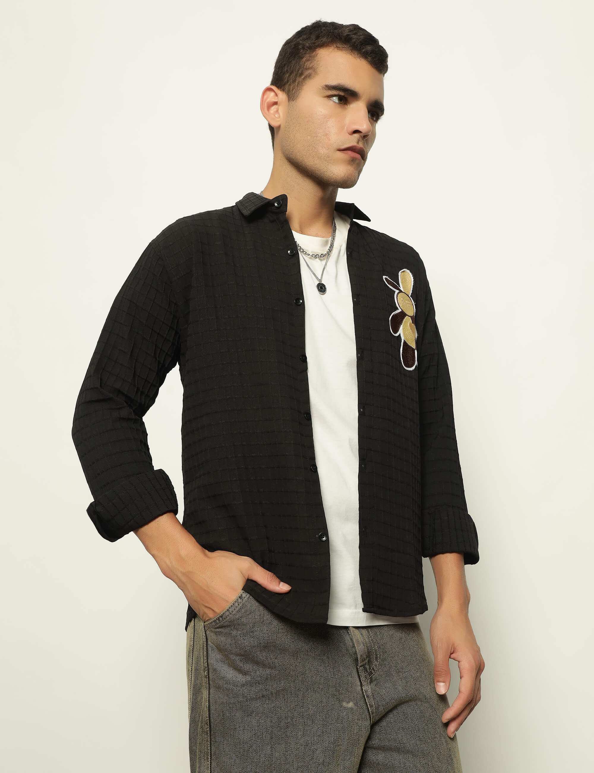 Fun Element Embroidery Patch Black Shirt