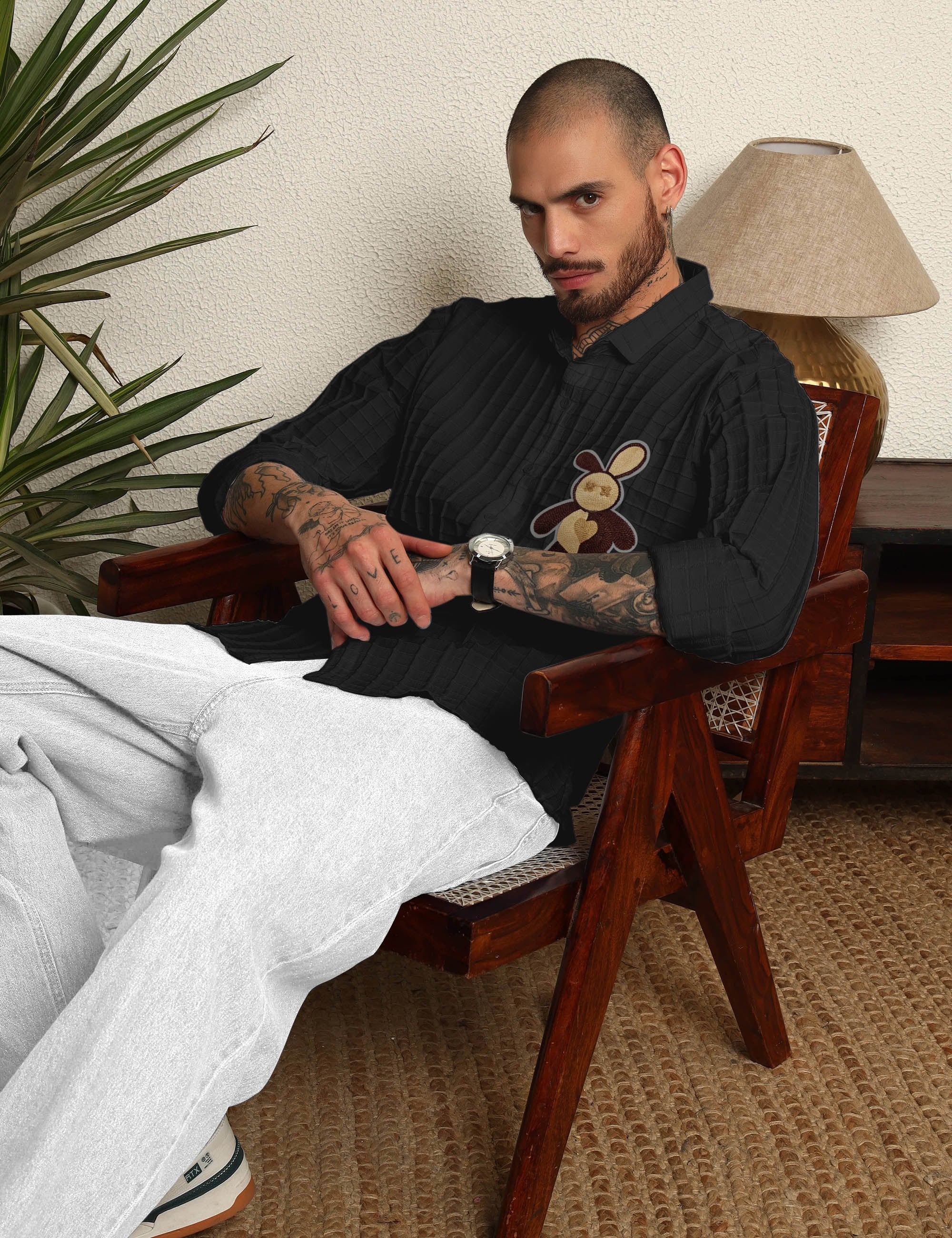 Fun Element Embroidery Patch Black Shirt